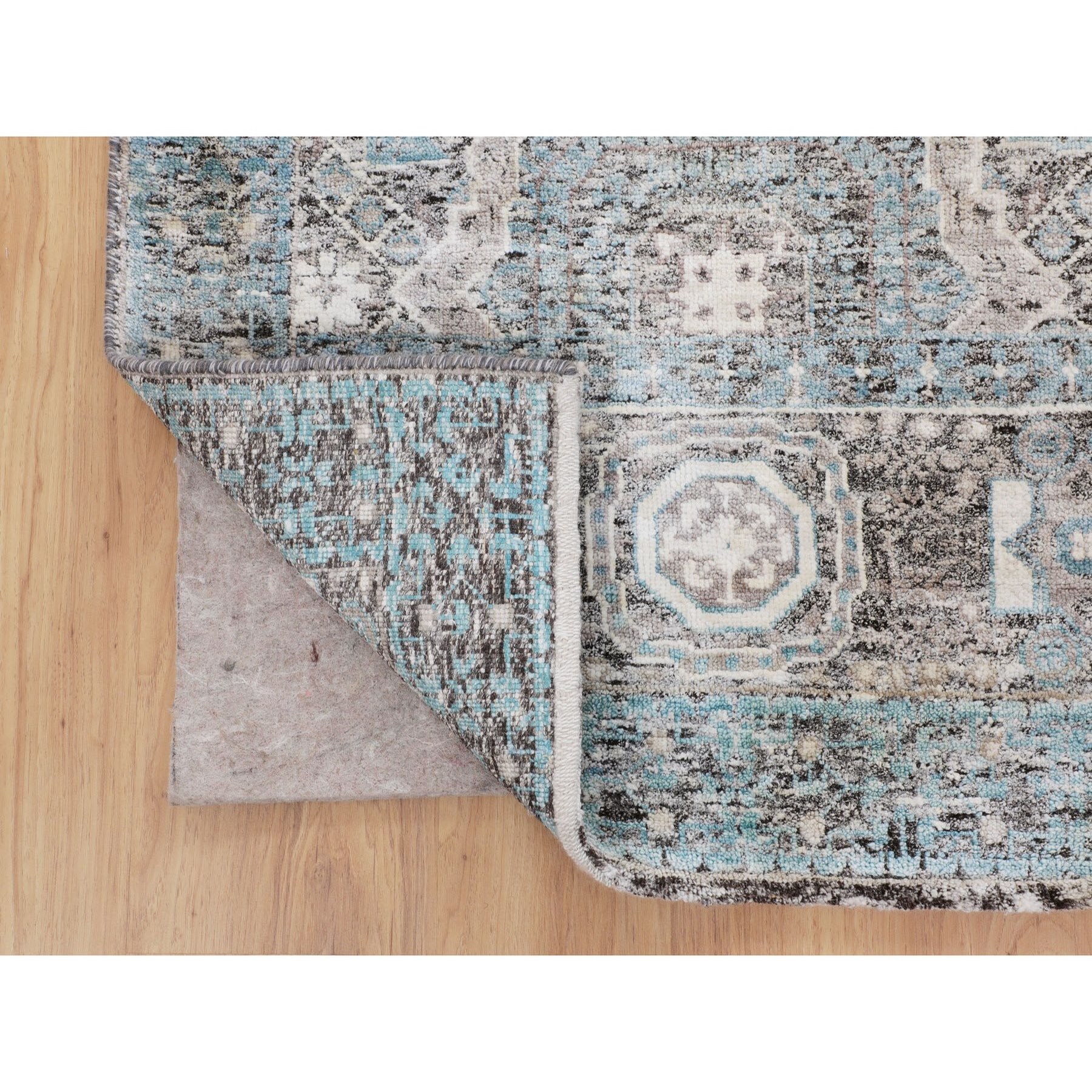 2'8"x6'1" Silk With Textured Wool Hi-Low Pile Mamluk Design Runner Hand Knotted Oriental Rug Sh58181