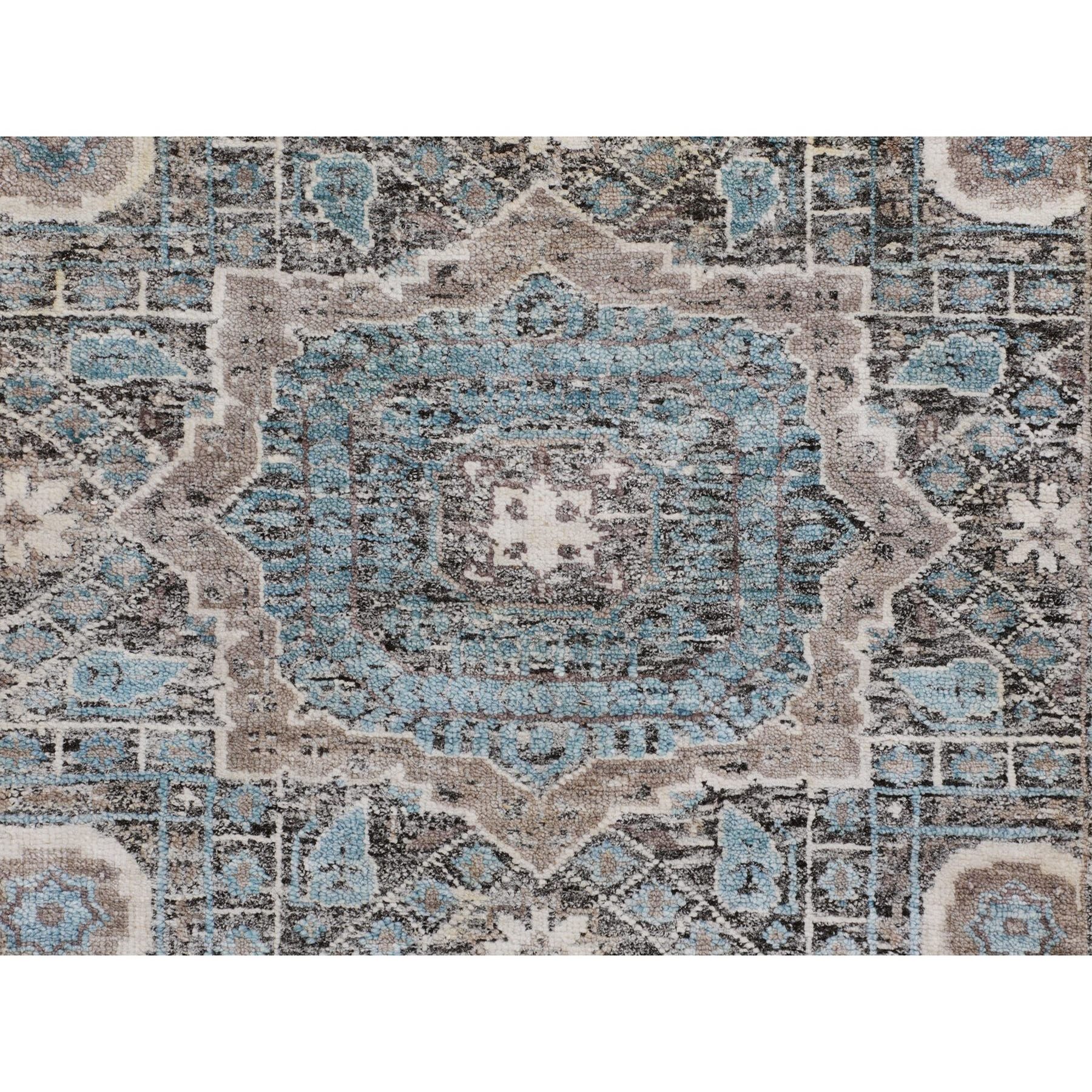2'8"x6'1" Silk With Textured Wool Hi-Low Pile Mamluk Design Runner Hand Knotted Oriental Rug Sh58181