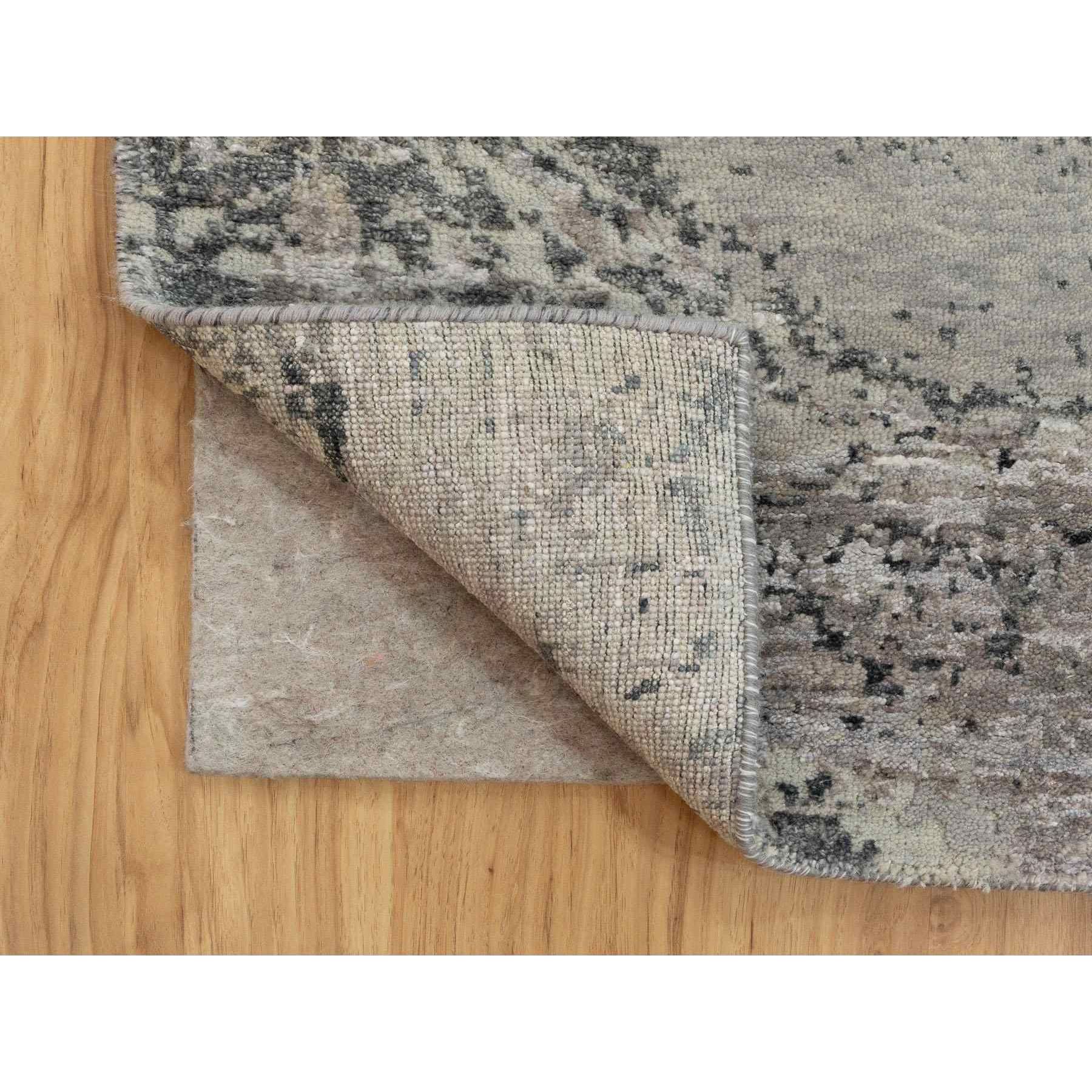 2'8"x7'8" Gray Abstract Design Wool And Silk Runner Hand Knotted Oriental Rug Sh58458