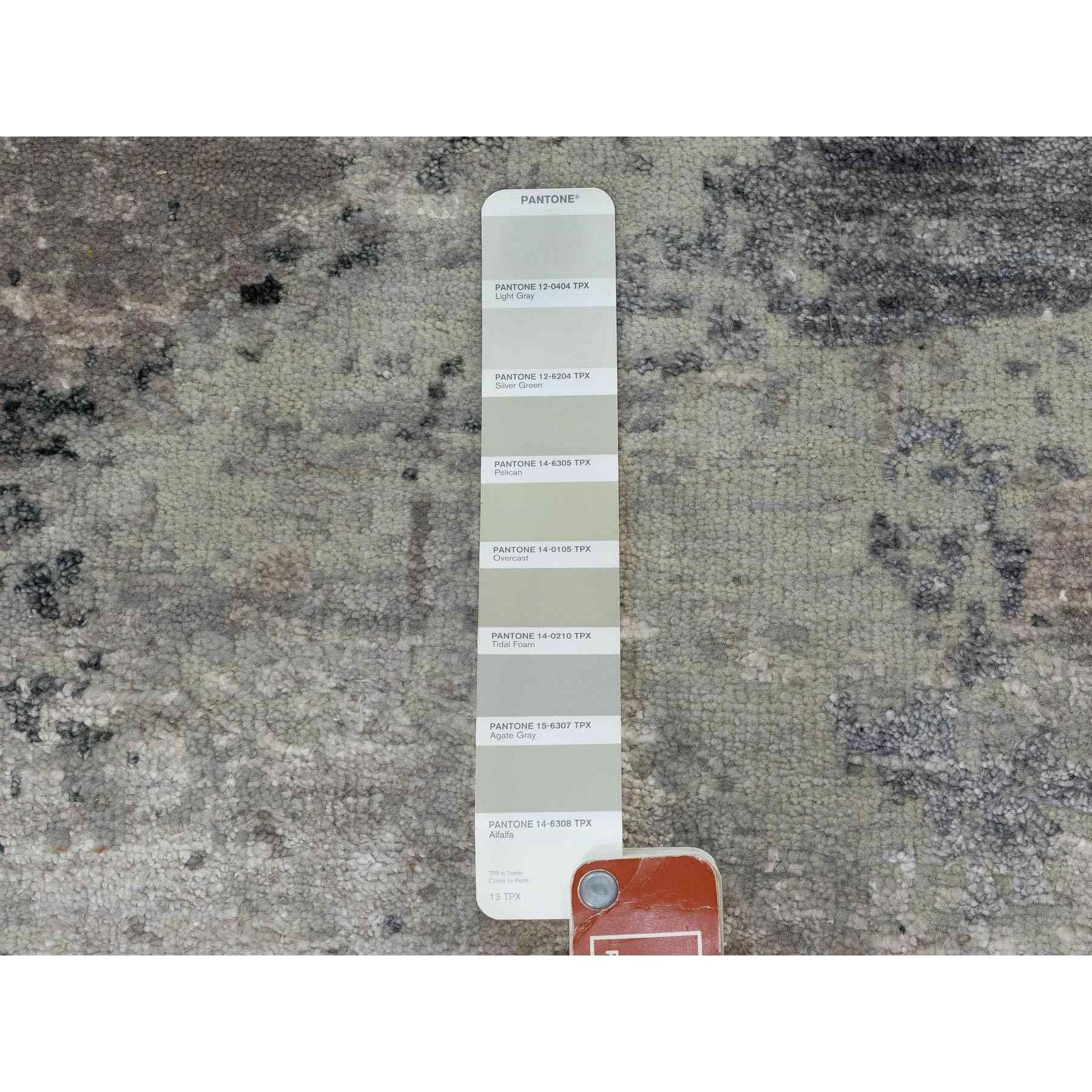2'8"x7'8" Gray Abstract Design Wool And Silk Runner Hand Knotted Oriental Rug Sh58458