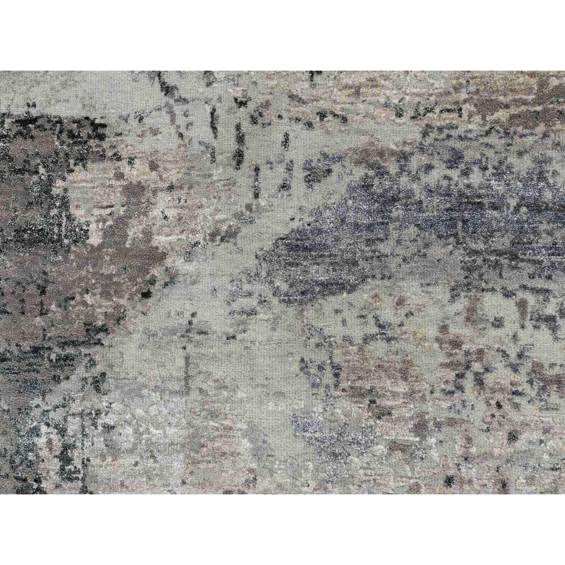 2'8"x7'8" Gray Abstract Design Wool And Silk Runner Hand Knotted Oriental Rug Sh58458