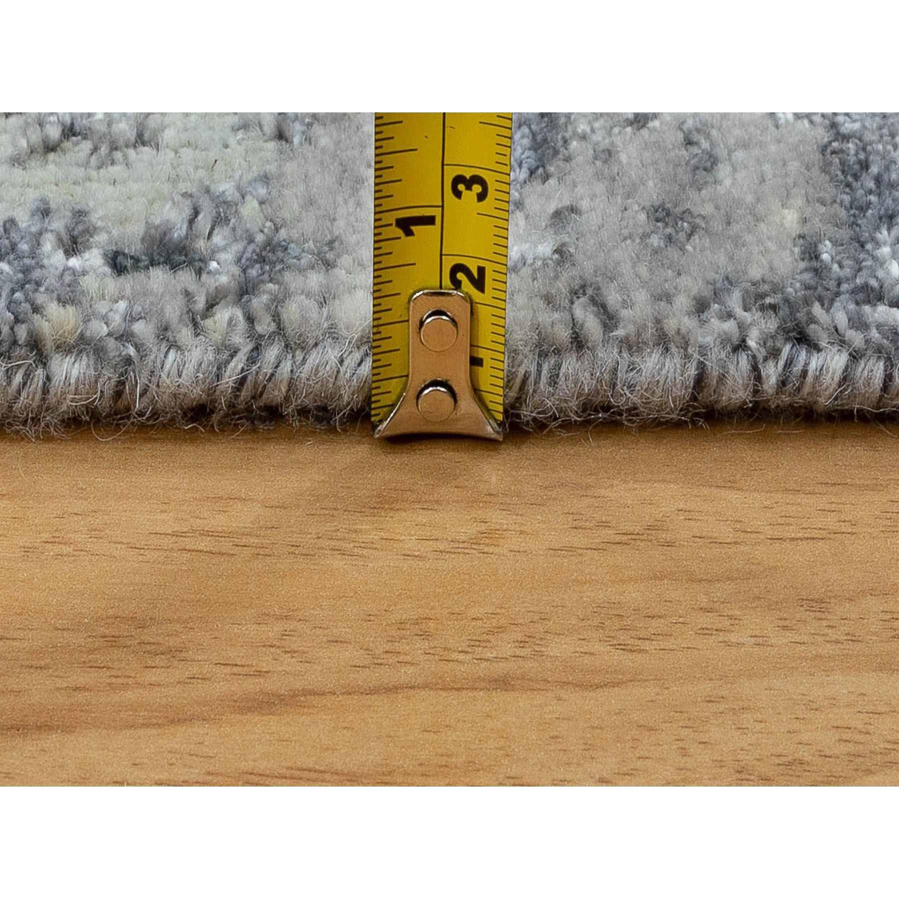 2'8"x7'8" Gray Abstract Design Wool And Silk Runner Hand Knotted Oriental Rug Sh58458