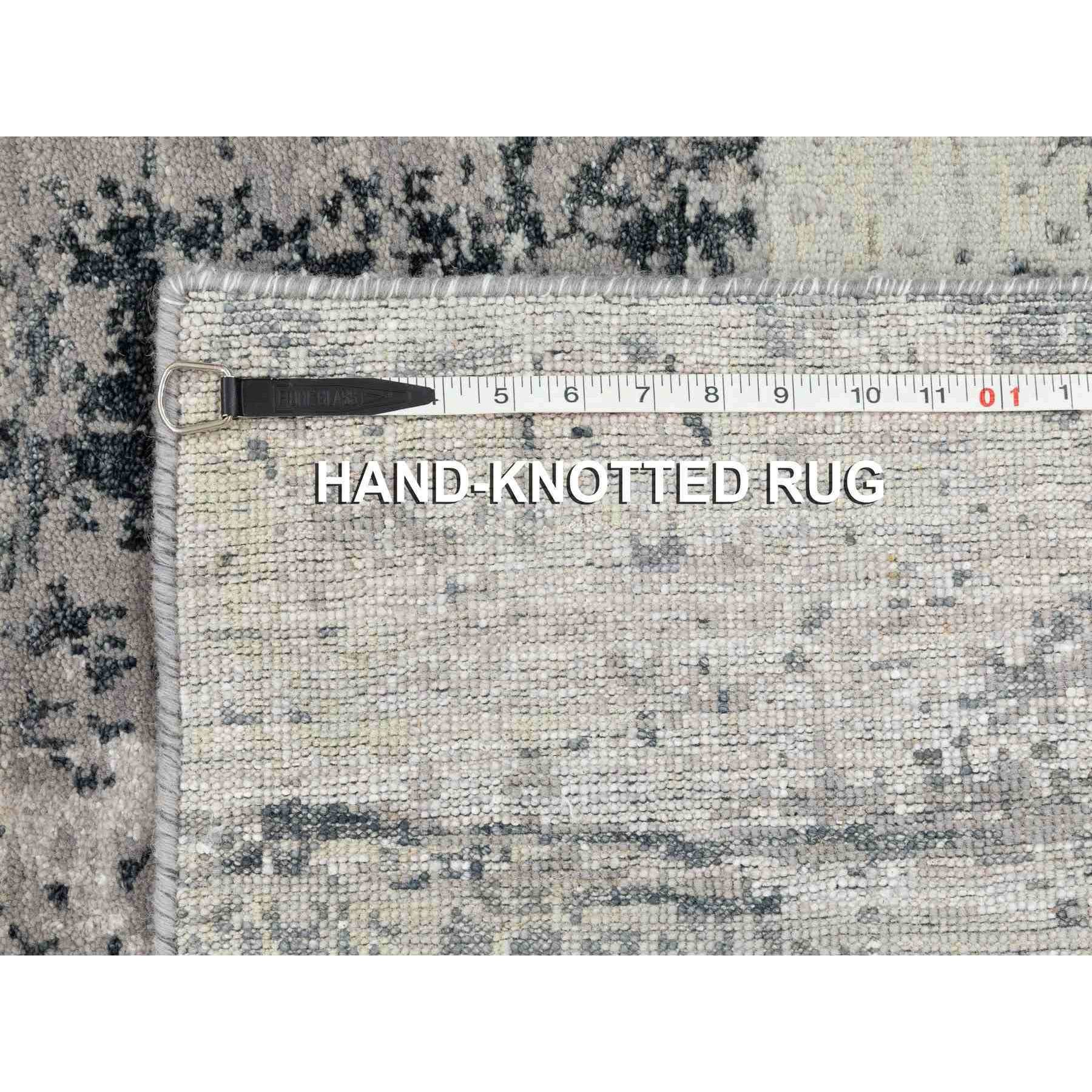 2'8"x7'8" Gray Abstract Design Wool And Silk Runner Hand Knotted Oriental Rug Sh58458
