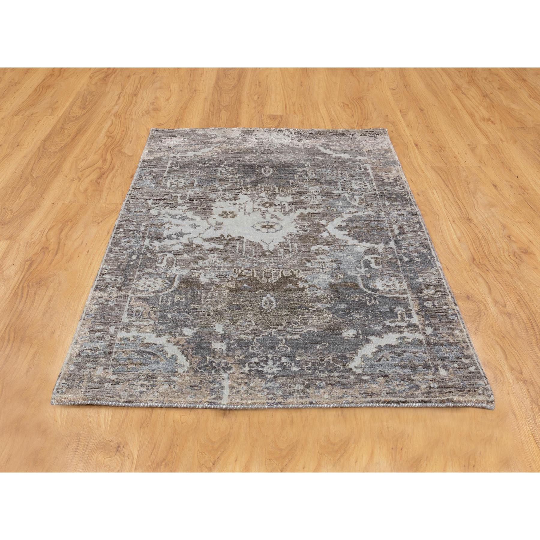 3'x4'10" Gray Erased Design Wool And Silk Hand Knotted Oriental Modern Rug Sh58461