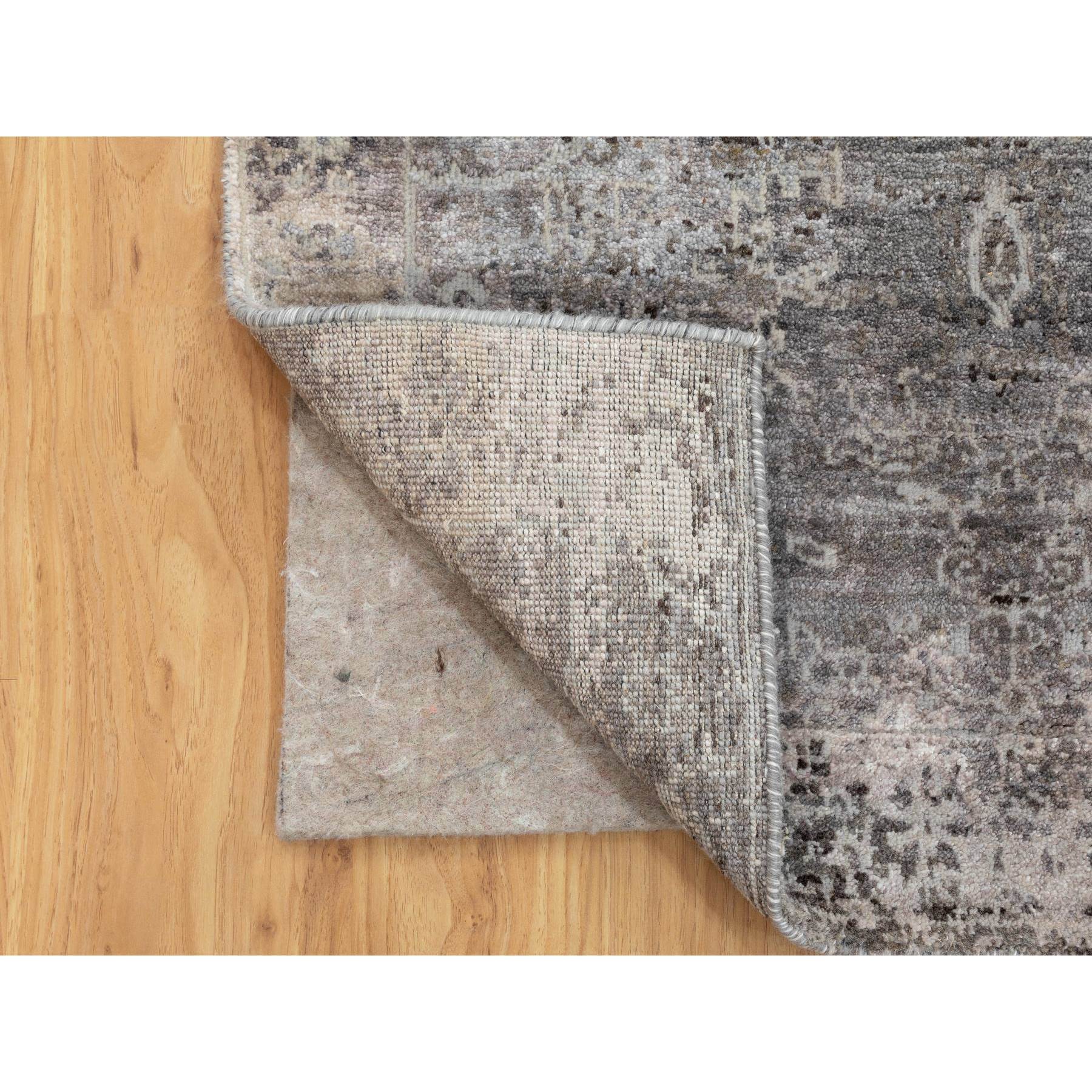 3'x4'10" Gray Erased Design Wool And Silk Hand Knotted Oriental Modern Rug Sh58461