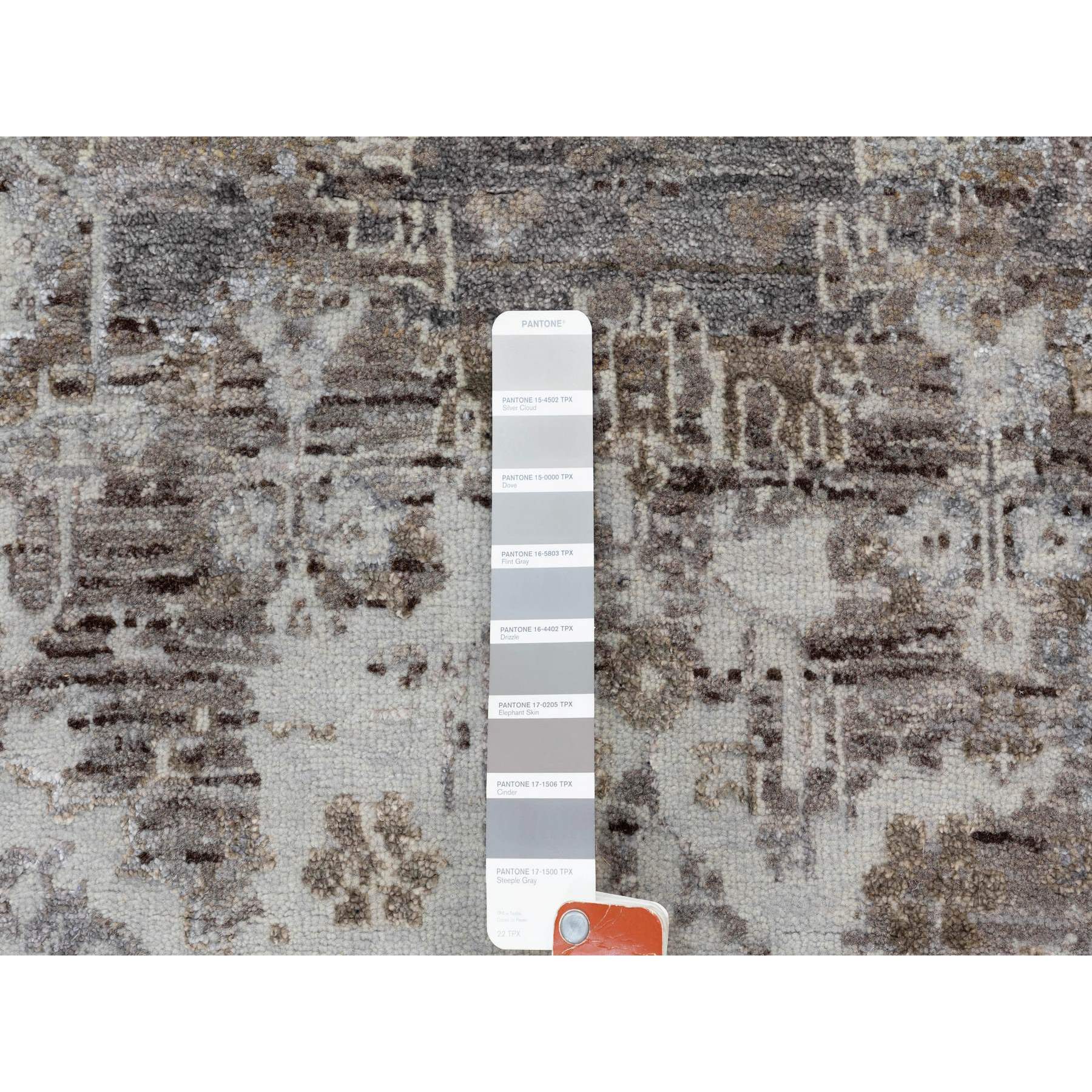 3'x4'10" Gray Erased Design Wool And Silk Hand Knotted Oriental Modern Rug Sh58461