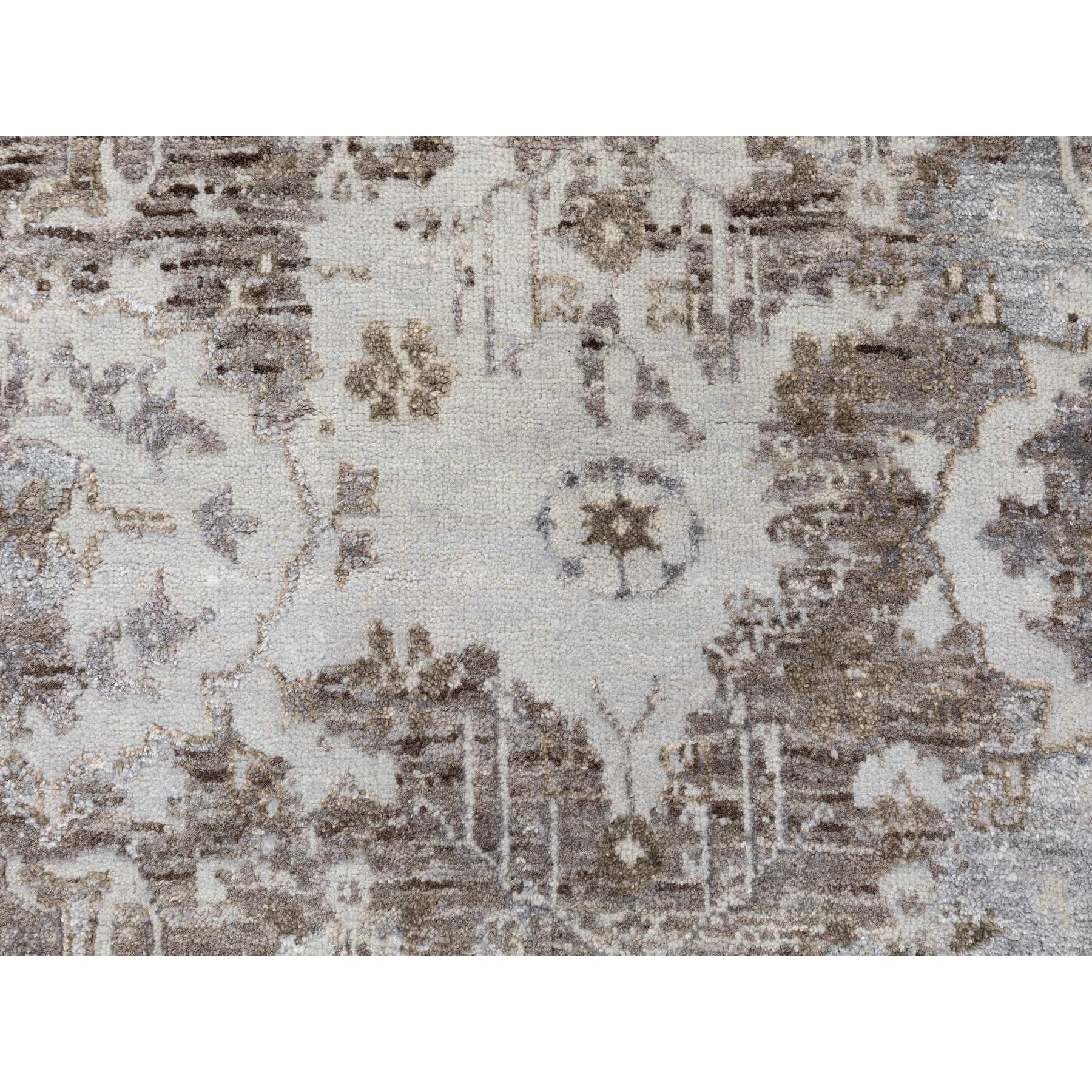 3'x4'10" Gray Erased Design Wool And Silk Hand Knotted Oriental Modern Rug Sh58461
