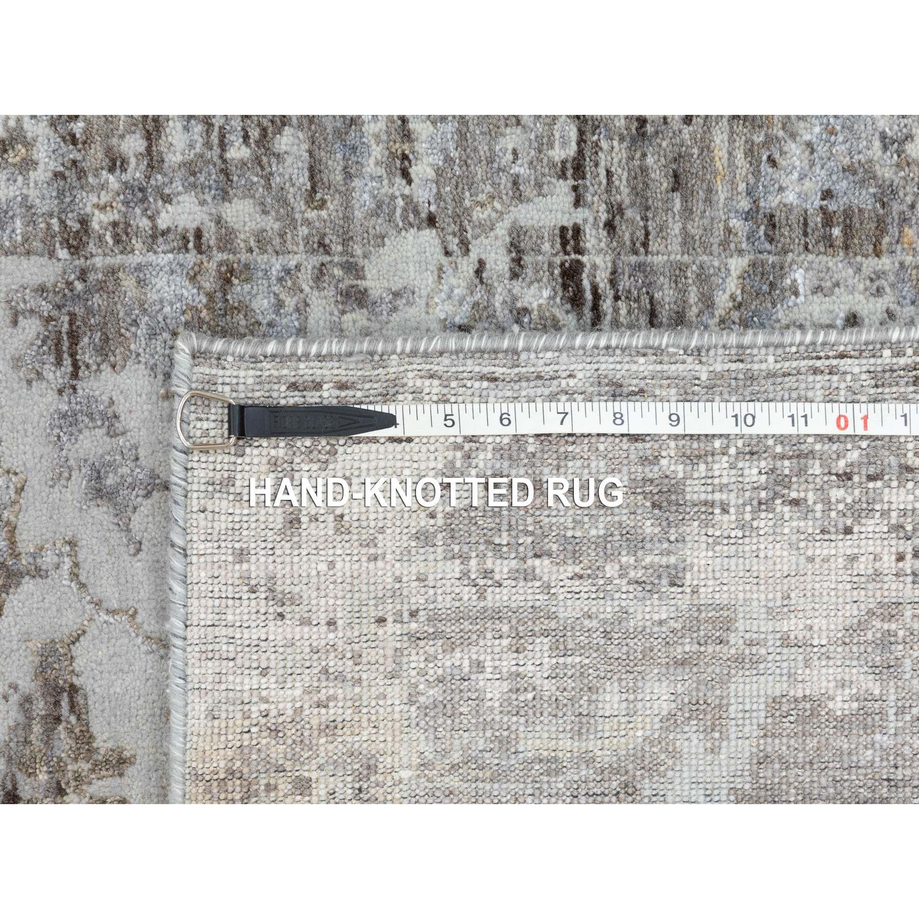 3'x4'10" Gray Erased Design Wool And Silk Hand Knotted Oriental Modern Rug Sh58461