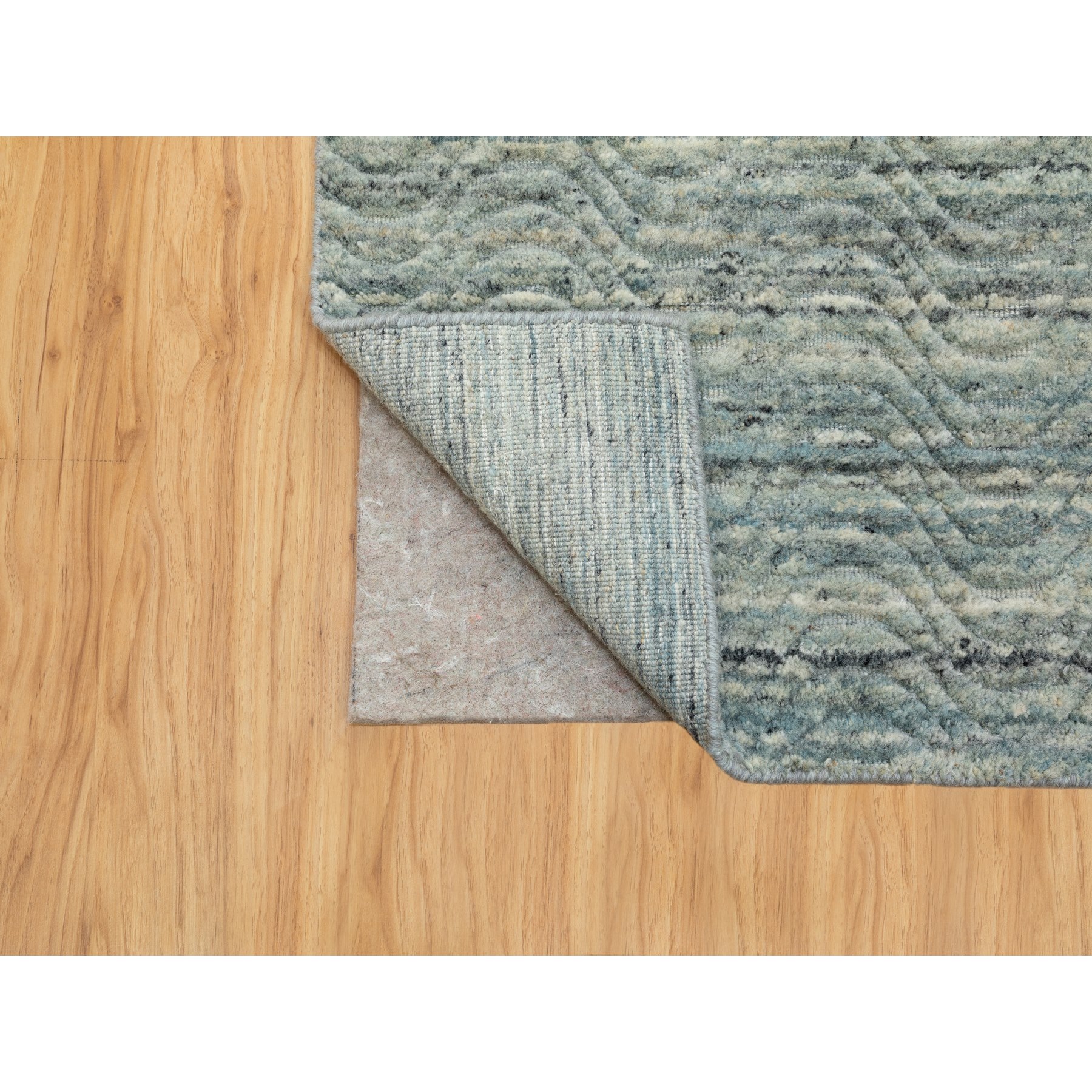 3'x5' Seafoam Green Hand Loomed Variegated Textured Design Organic Wool Transitional Oriental Rug Sh58618