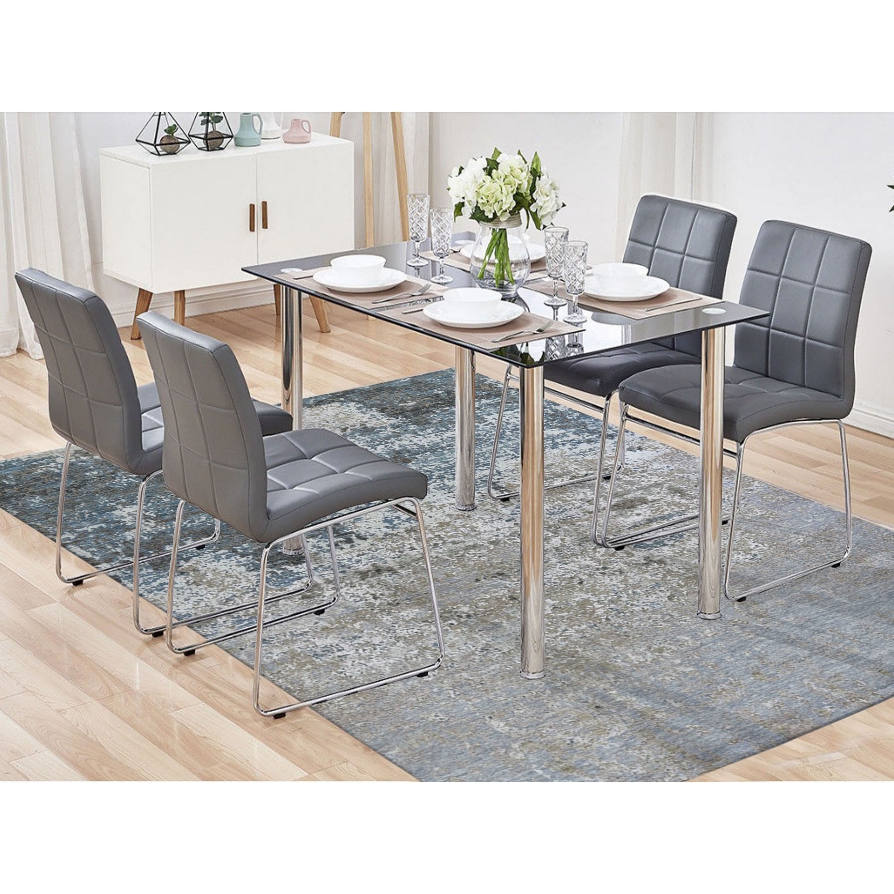 8'x9'10" Gray Abstract Design Wool And Silk Denser Weave Hand Knotted Oriental Rug Sh59042