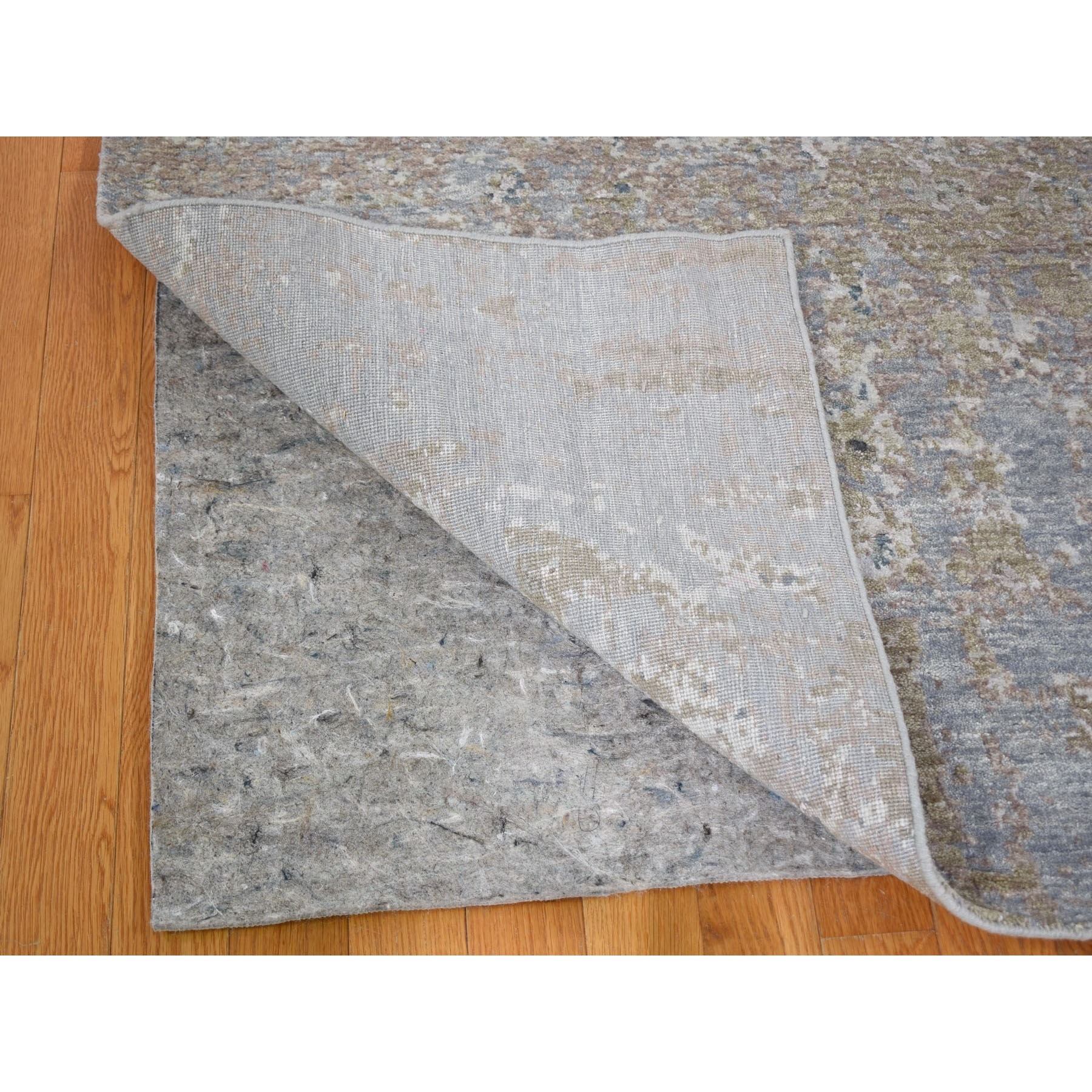 8'x9'10" Gray Abstract Design Wool And Silk Denser Weave Hand Knotted Oriental Rug Sh59042