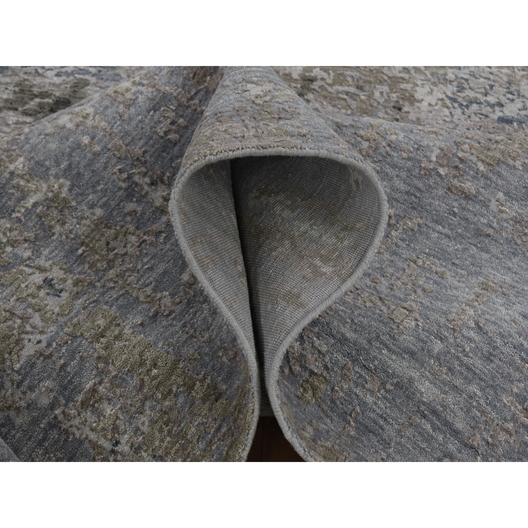 8'x9'10" Gray Abstract Design Wool And Silk Denser Weave Hand Knotted Oriental Rug Sh59042
