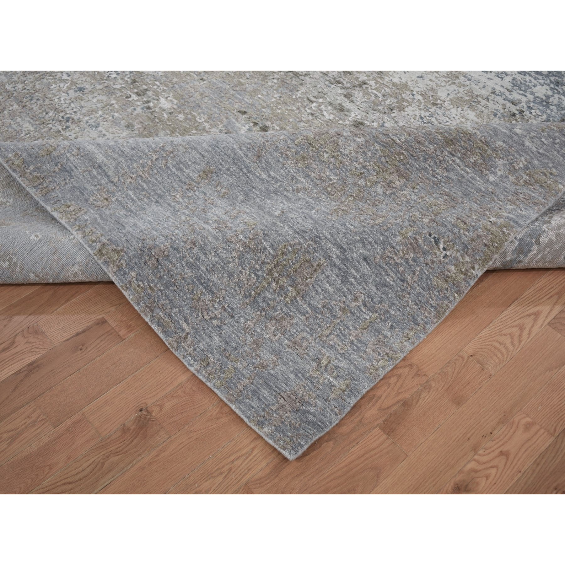 8'x9'10" Gray Abstract Design Wool And Silk Denser Weave Hand Knotted Oriental Rug Sh59042