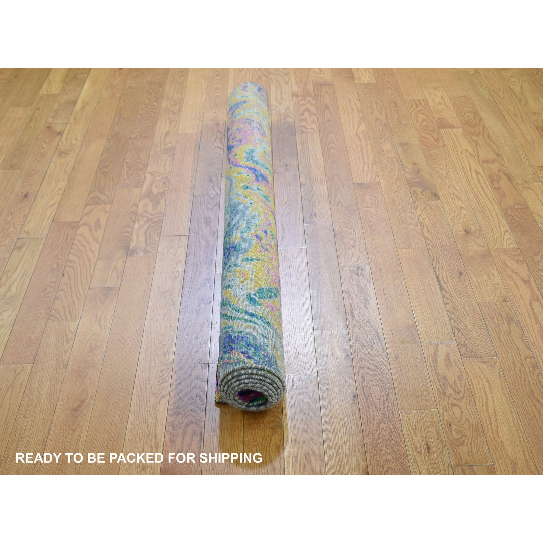 4'9"x6'7" THE LAVA, Colorful Sari Silk With Textured Wool Hand Knotted Oriental Rug Sh59151