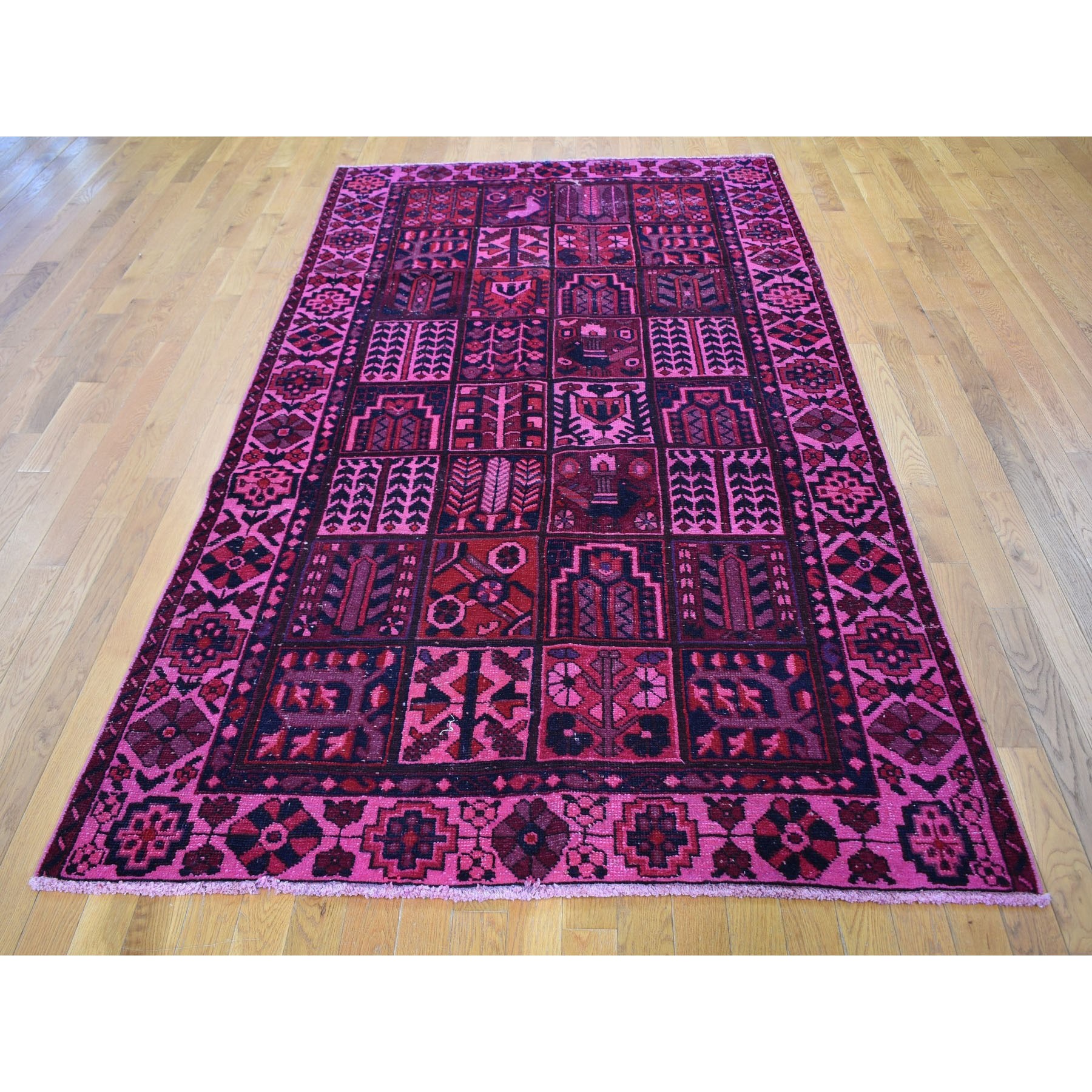 5'2"x9'9" Pink Gallery Size Vintage Overdyed Persian Bakhtiari Hand Knotted Oriental Rug Sh59186