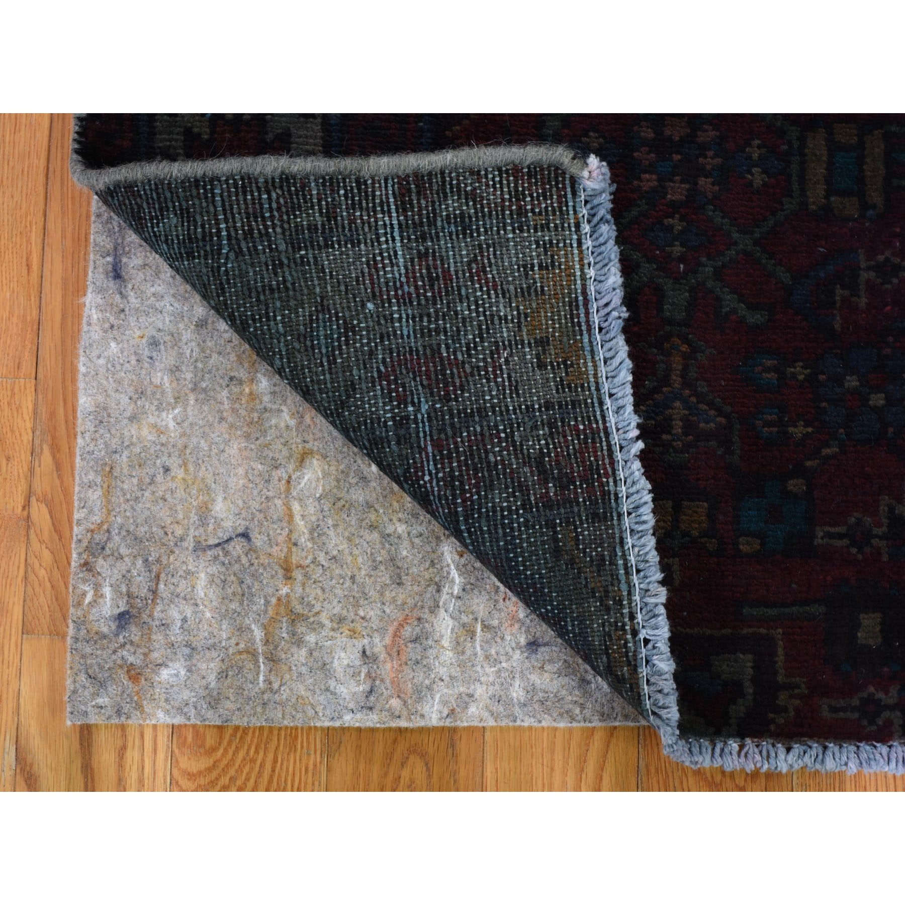 3'6"x9'1" Overdyed Persian Malayer Wide Runner Worn Wool Hand Knotted Oriental Rug Sh59210