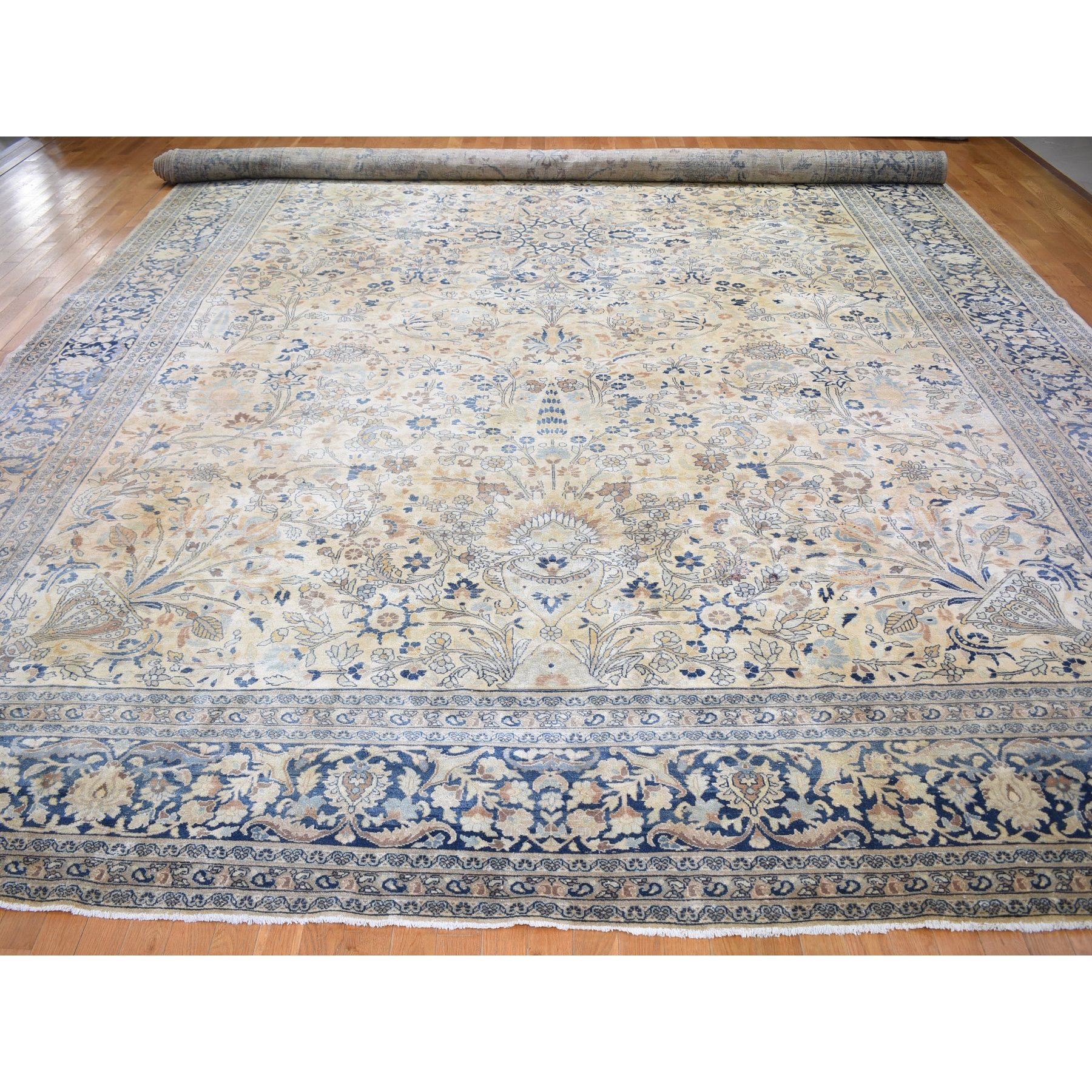 13'7"x23' Cream Color Oversized Antique Soft Colors Persian Khorasan Even Wear Hand Knotted Oriental Rug Sh59305