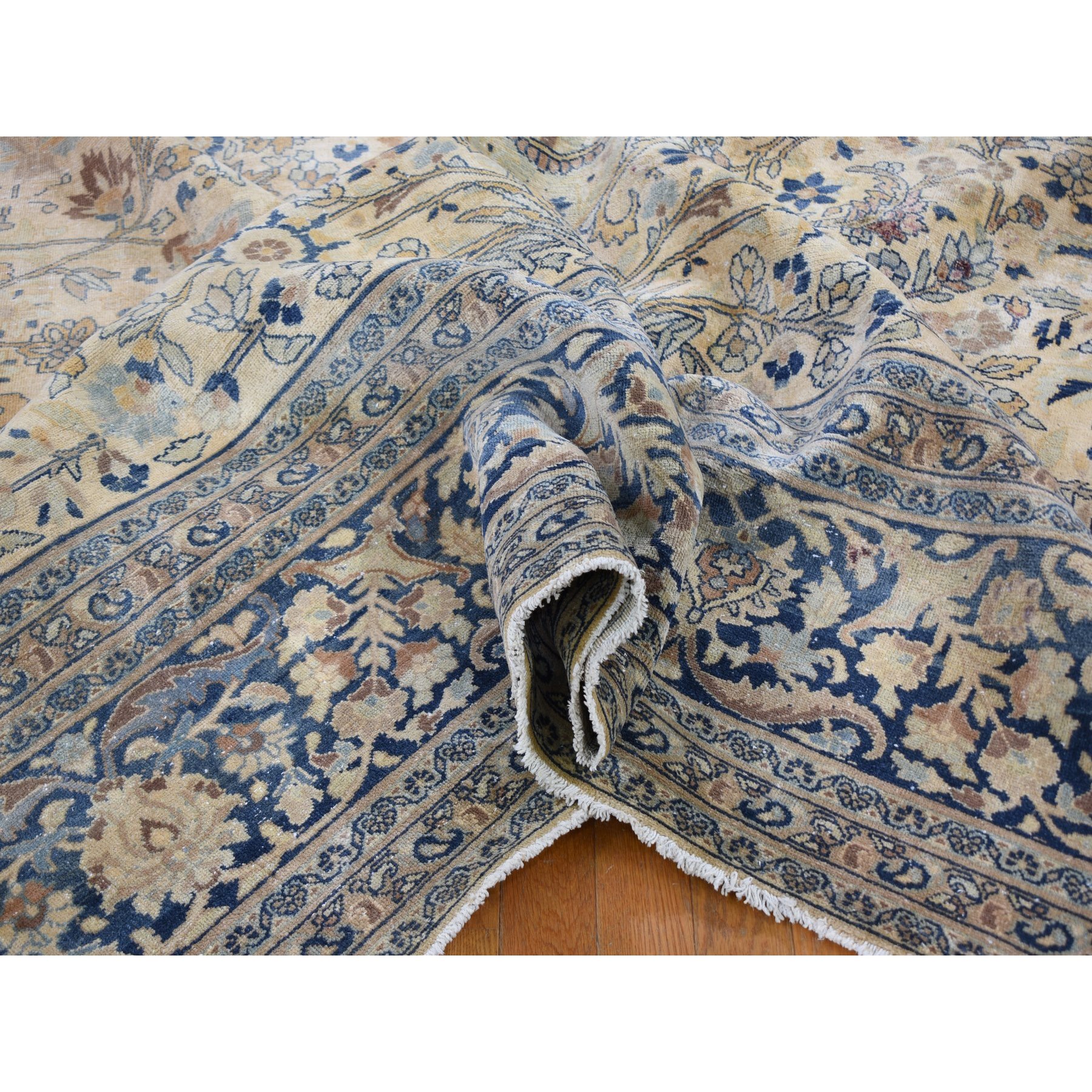 13'7"x23' Cream Color Oversized Antique Soft Colors Persian Khorasan Even Wear Hand Knotted Oriental Rug Sh59305