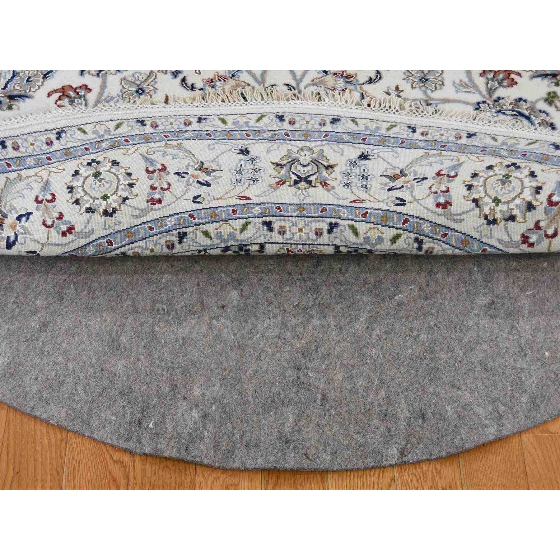 4'2"x4'2" Ivory Wool And Silk 250 Kpsi All Over Design Nain Hand-Knotted Oriental Round Rug Sh59413