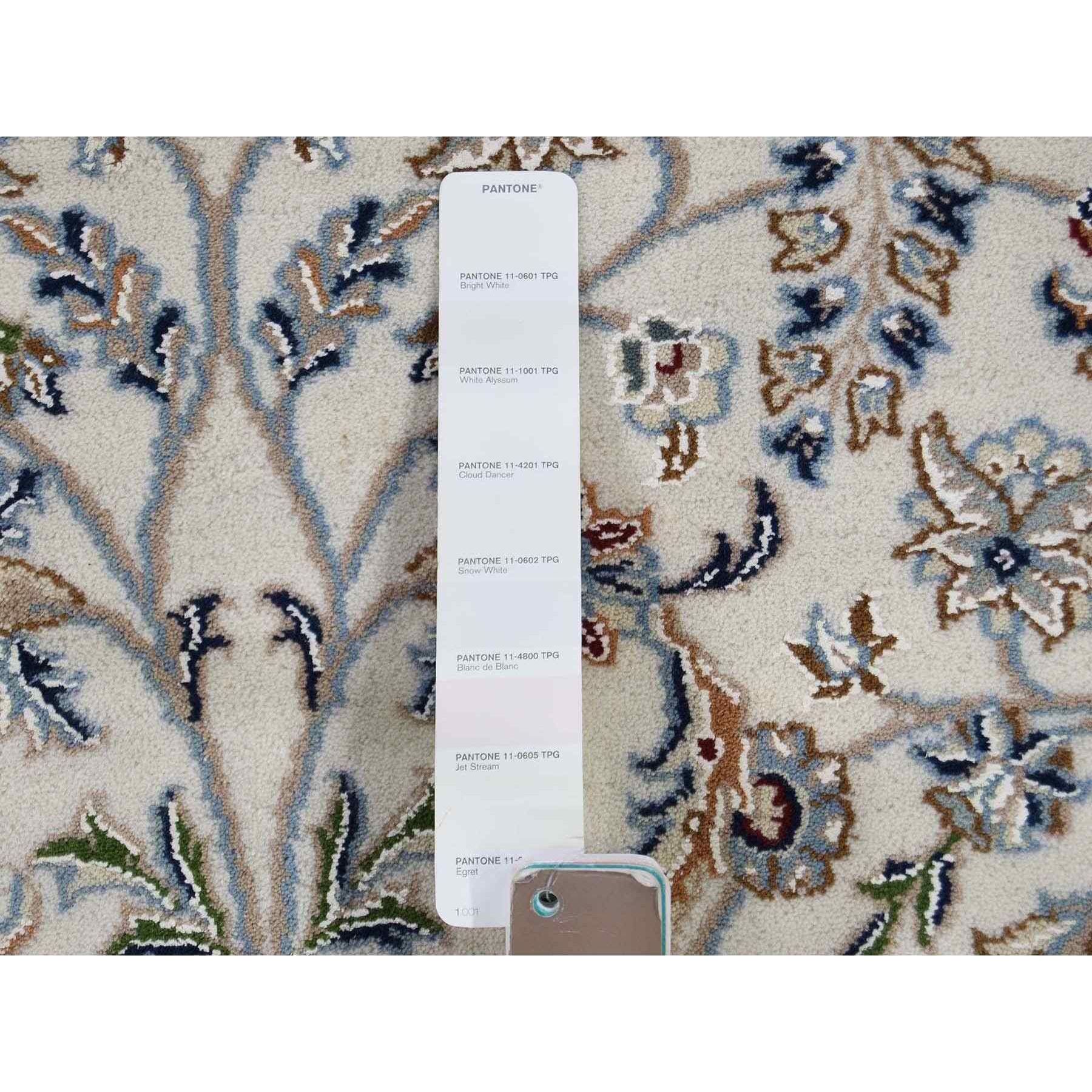 4'2"x4'2" Ivory Wool And Silk 250 Kpsi All Over Design Nain Hand-Knotted Oriental Round Rug Sh59413