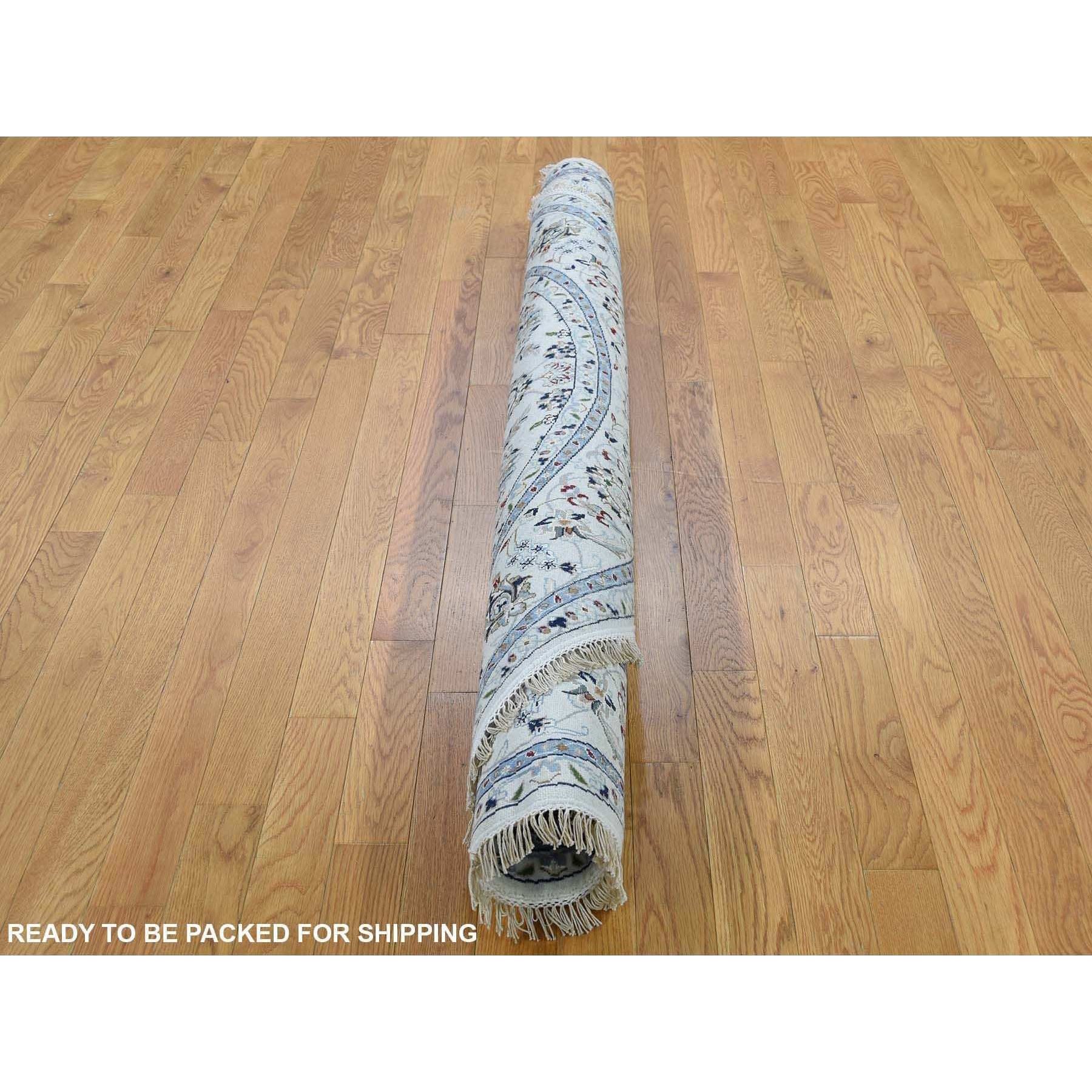 4'2"x4'2" Ivory Wool And Silk 250 Kpsi All Over Design Nain Hand-Knotted Oriental Round Rug Sh59413