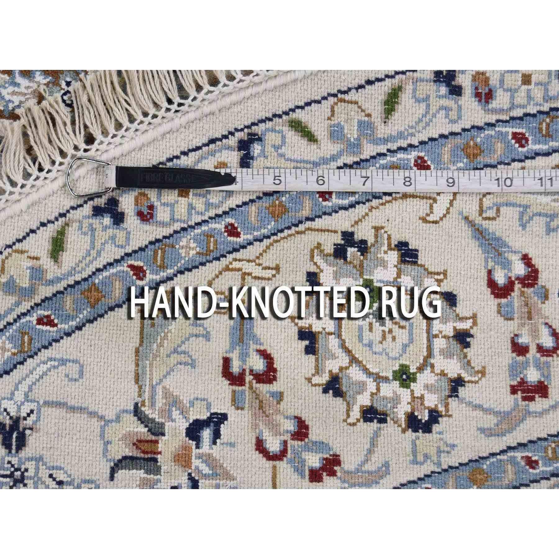 4'2"x4'2" Ivory Wool And Silk 250 Kpsi All Over Design Nain Hand-Knotted Oriental Round Rug Sh59413