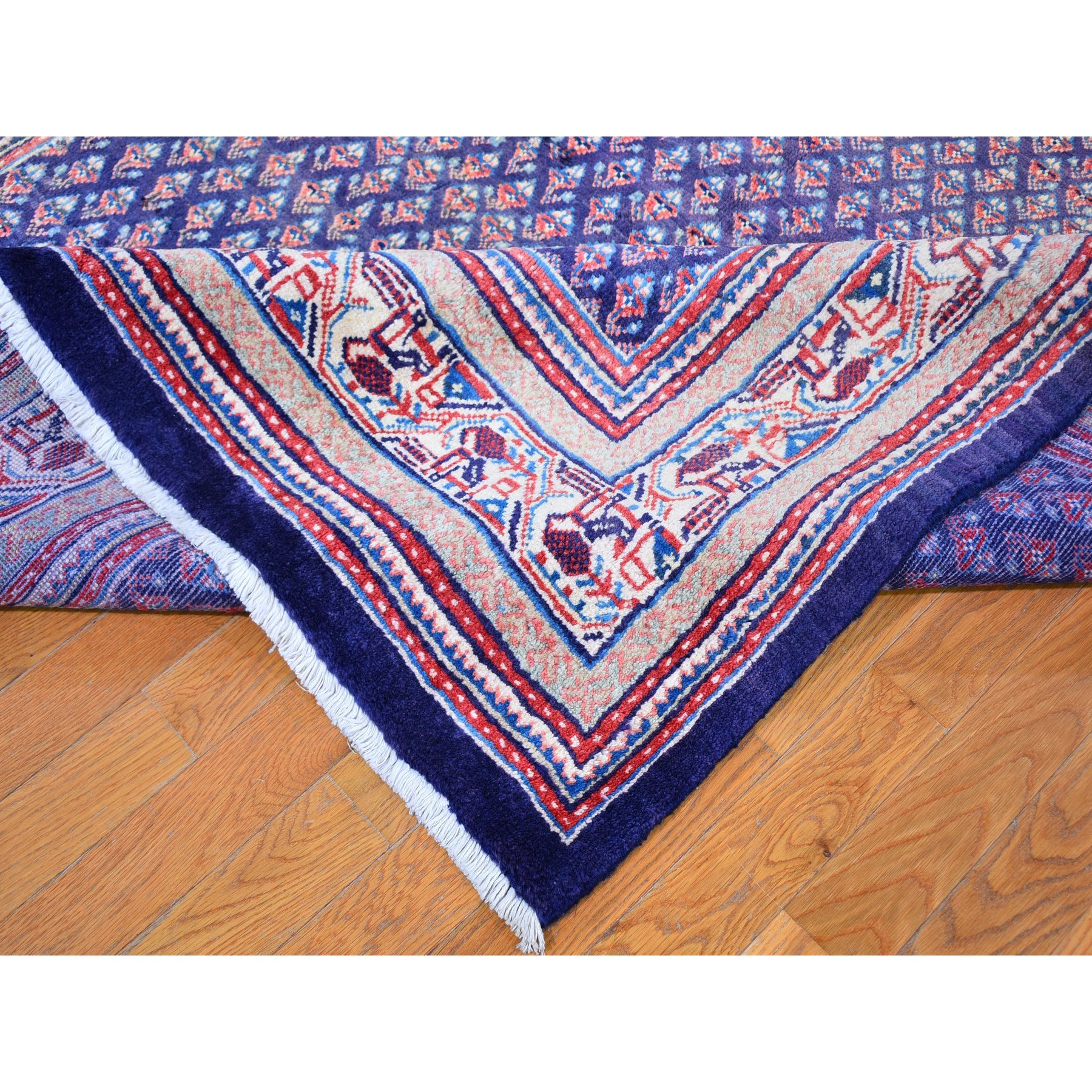 6'1"x11'4" Navy Blue Semi Antique Seraband All Over Botteh Design Pure Wool Hand Knotted Wide Runner Oriental Rug Sh59509