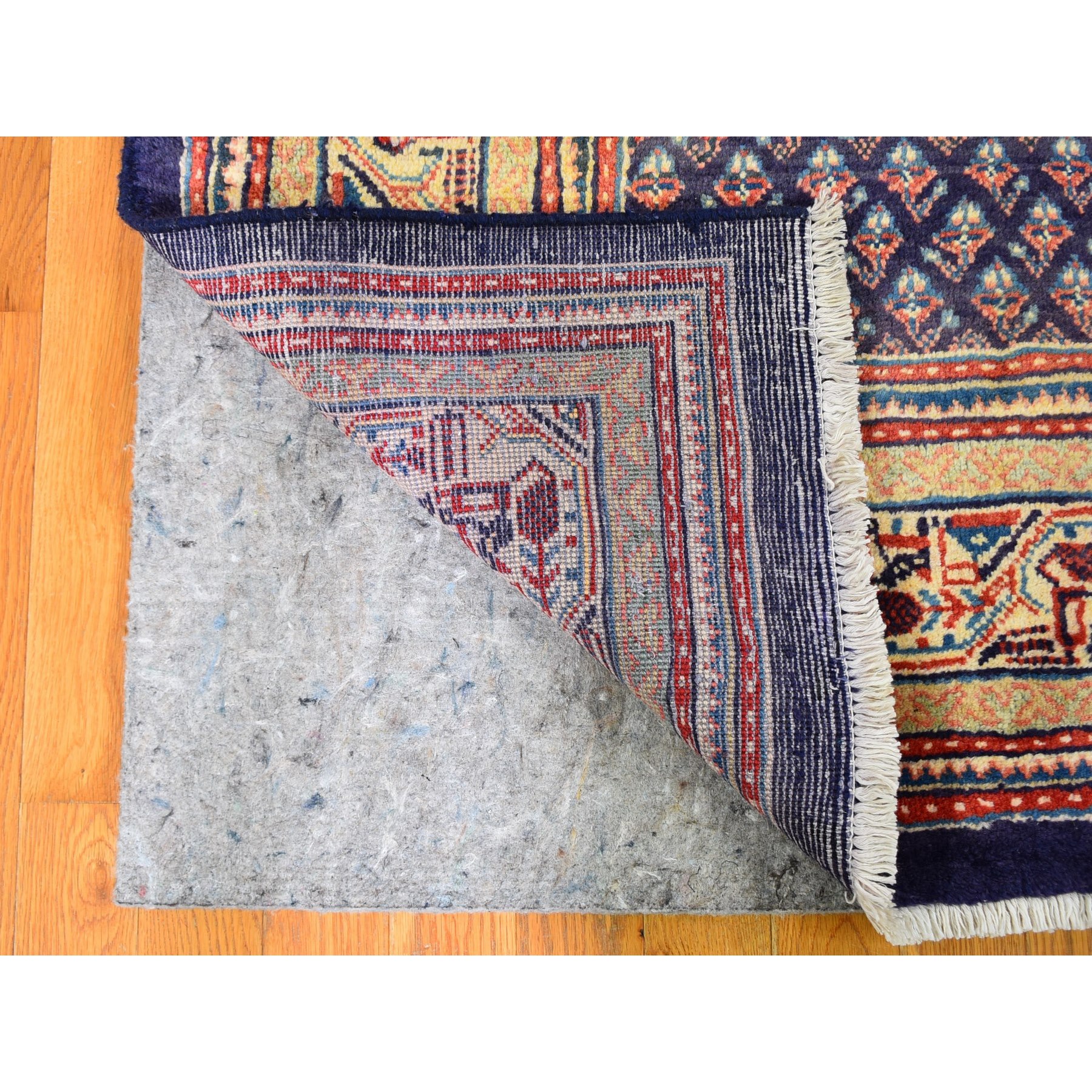 6'1"x11'4" Navy Blue Semi Antique Seraband All Over Botteh Design Pure Wool Hand Knotted Wide Runner Oriental Rug Sh59509