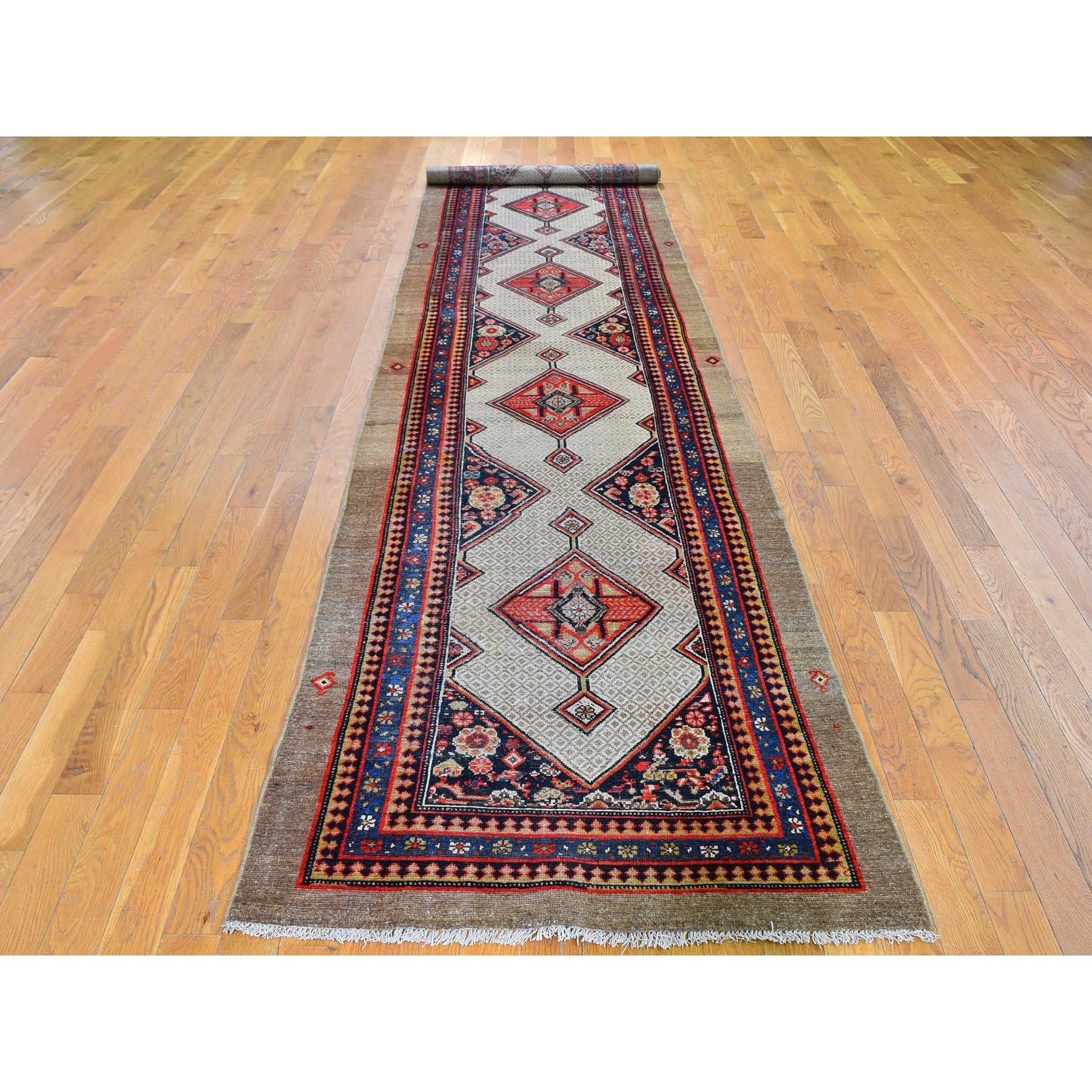 3'2"x15'9" Brown Camel Hair Antique Persian Serab Wide XL Runner Even Wear Good Condition Pure Wool Hand Knotted Oriental Rug Sh59511