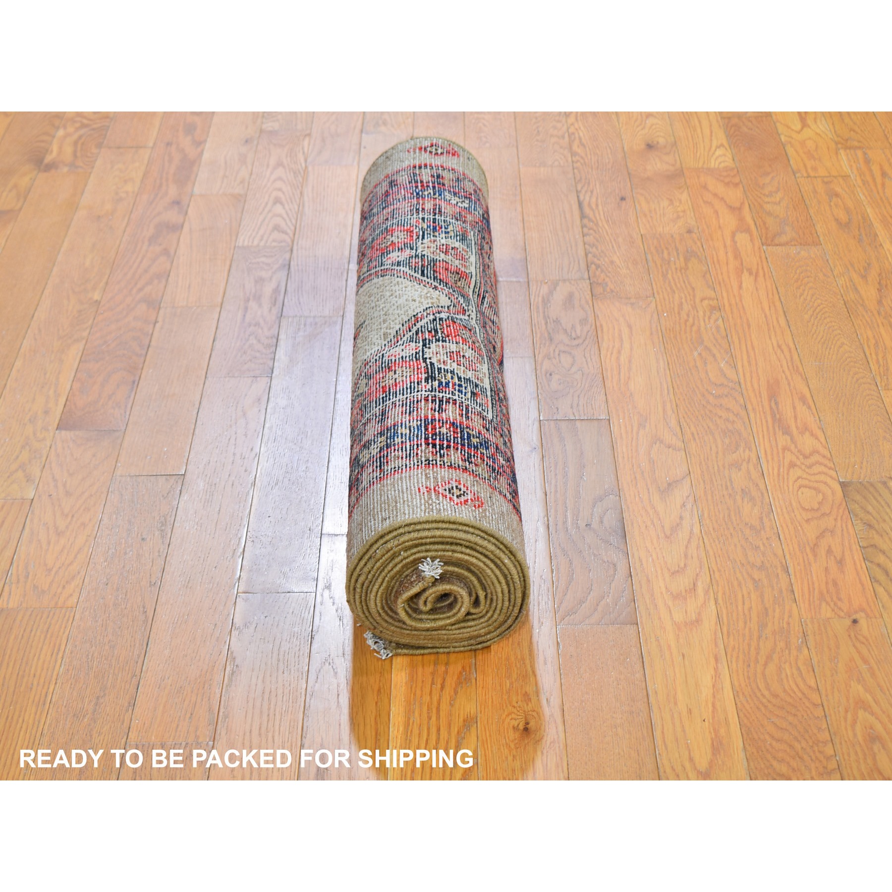 3'2"x15'9" Brown Camel Hair Antique Persian Serab Wide XL Runner Even Wear Good Condition Pure Wool Hand Knotted Oriental Rug Sh59511