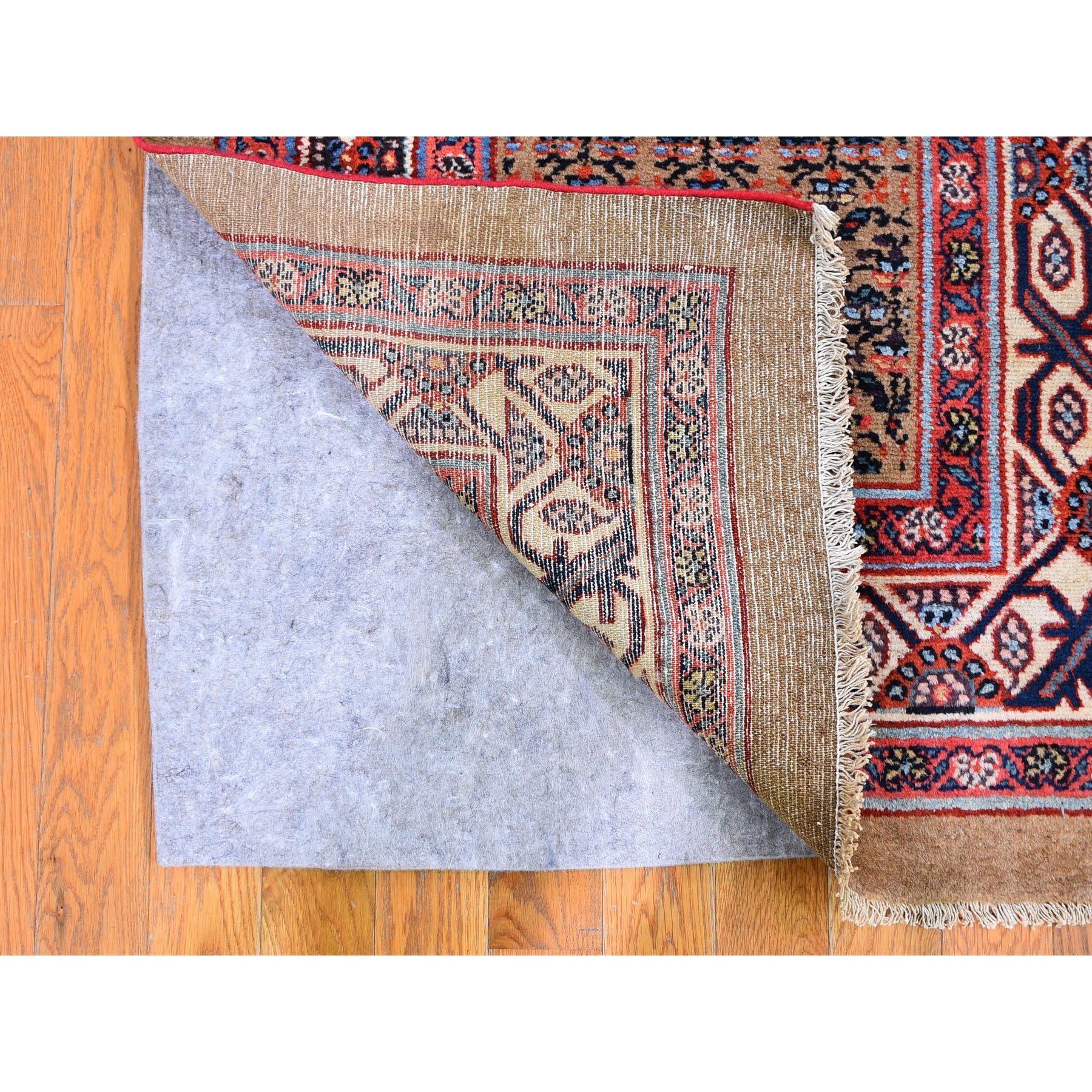 3'x18' Brown Antique Persian Serab Camel Hair Full Pile Excellent Condition All Over Geometric Flower Design Hand Knotted Pure Wool XL Runner Oriental Rug Sh59574