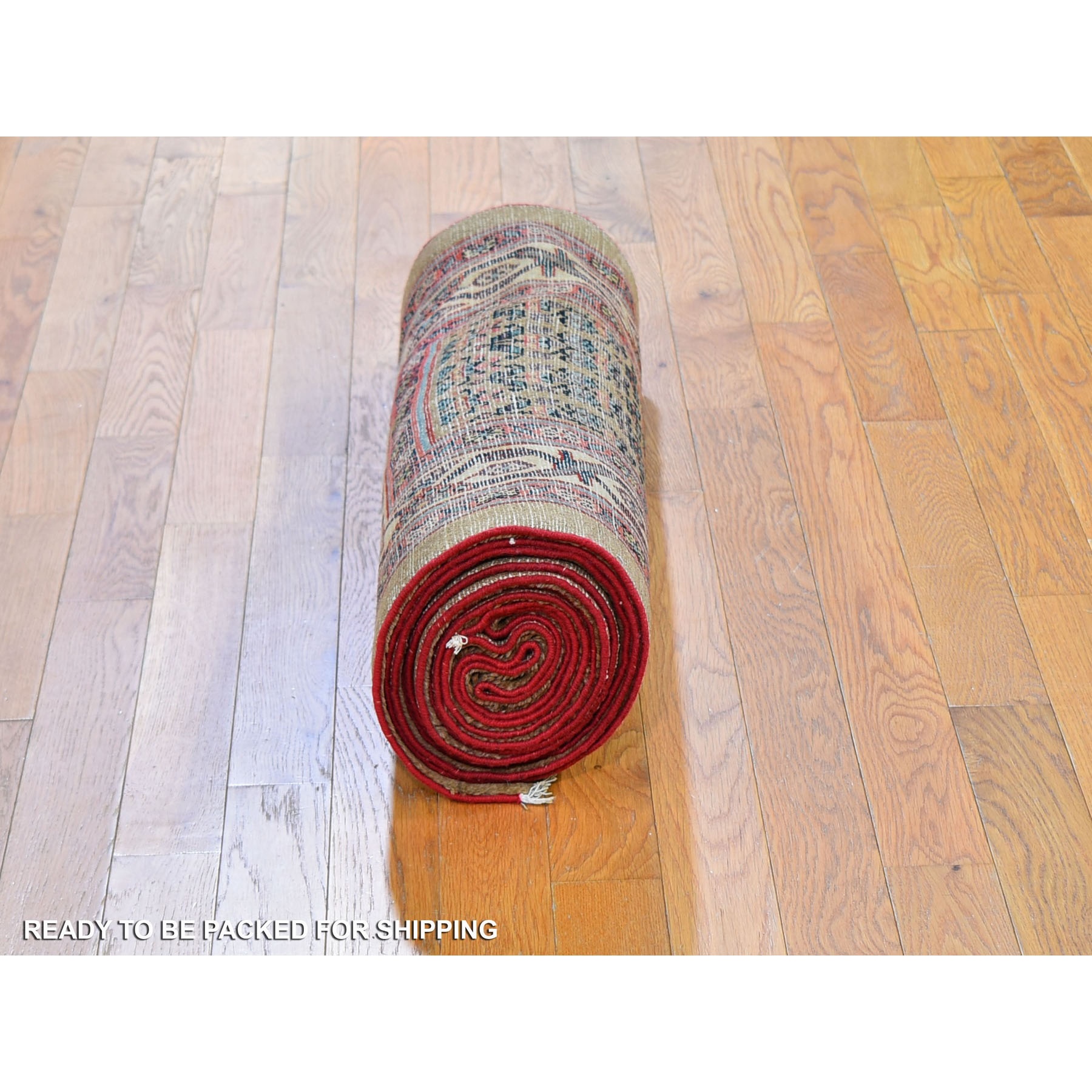 3'x18' Brown Antique Persian Serab Camel Hair Full Pile Excellent Condition All Over Geometric Flower Design Hand Knotted Pure Wool XL Runner Oriental Rug Sh59574