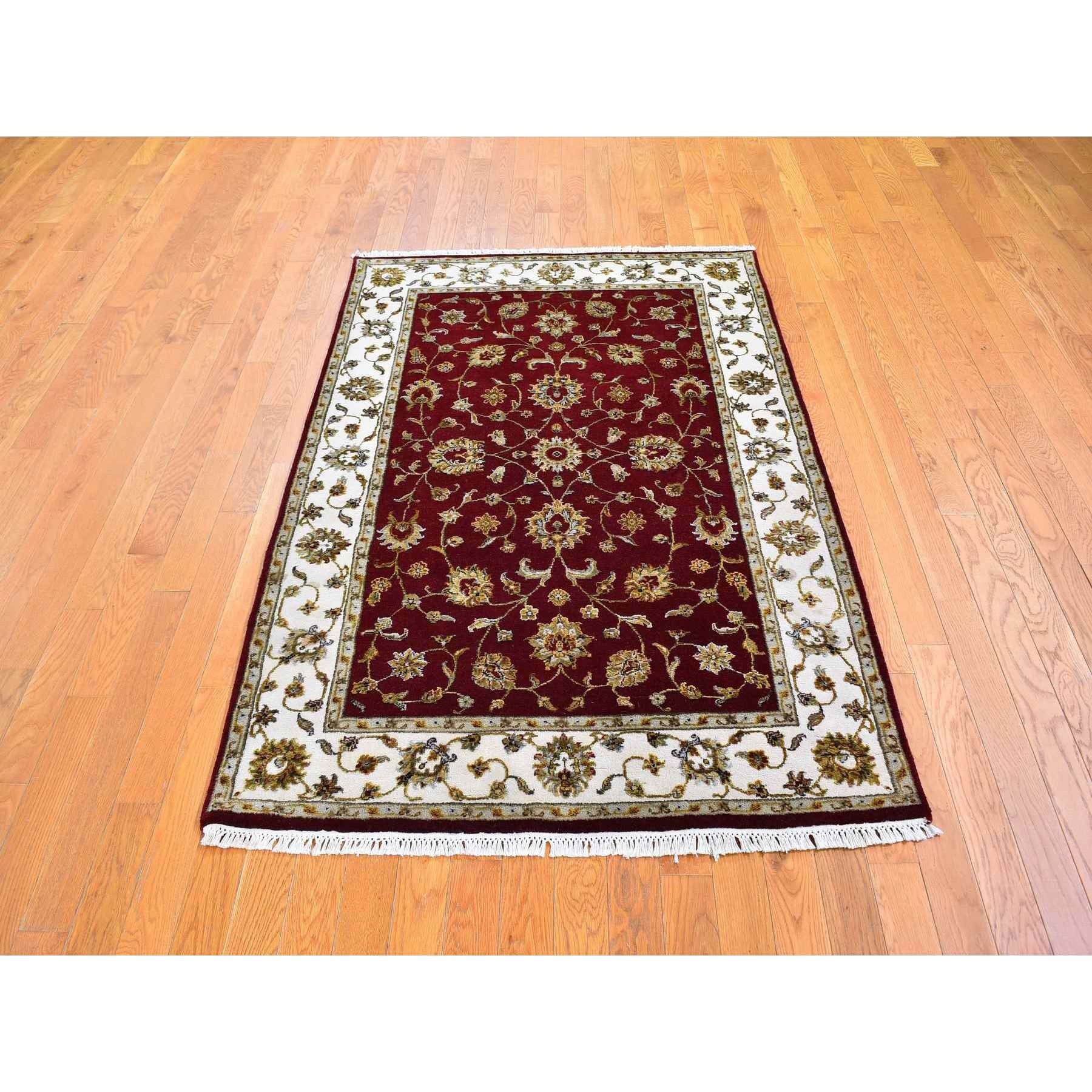 4'x6' Red Half Wool and Half Silk Rajasthan Hand Knotted Oriental Rug Sh59594