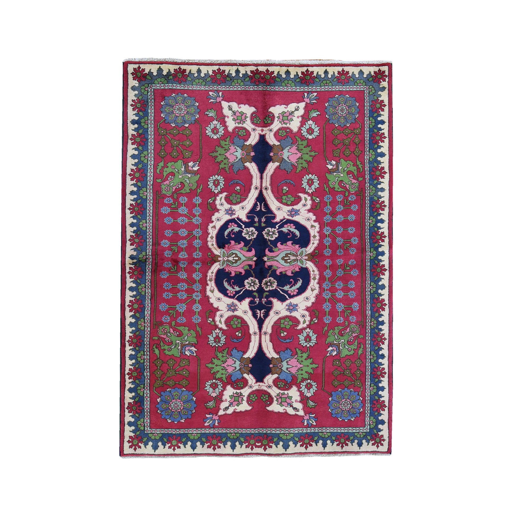 traditional Wool Hand-Knotted Area Rug 4'10