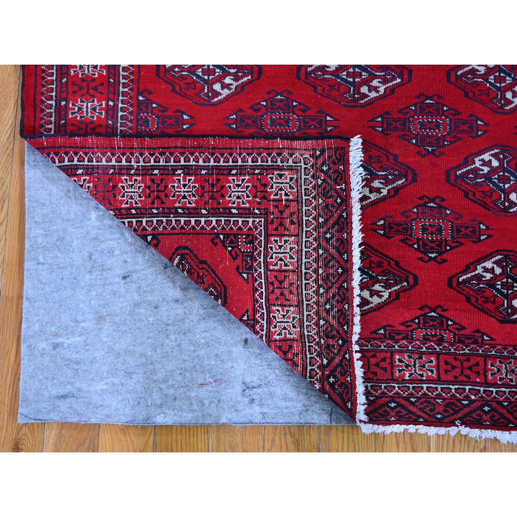 3'6"x5' Red Vintage Turkoman Bokara Pure Wool Good Condition Hand Knotted Oriental Rug Sh59669