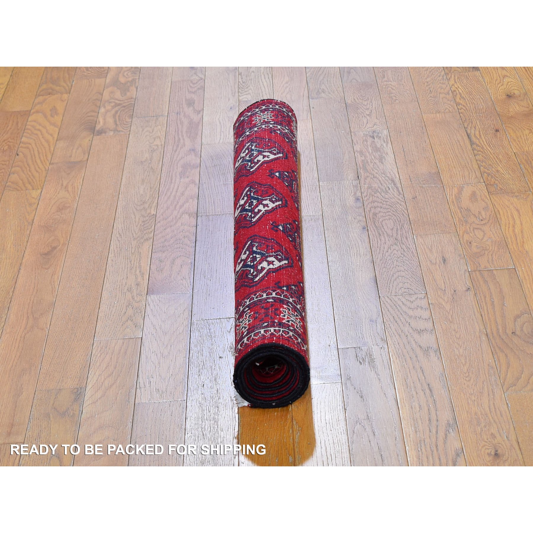 3'6"x5' Red Vintage Turkoman Bokara Pure Wool Good Condition Hand Knotted Oriental Rug Sh59669