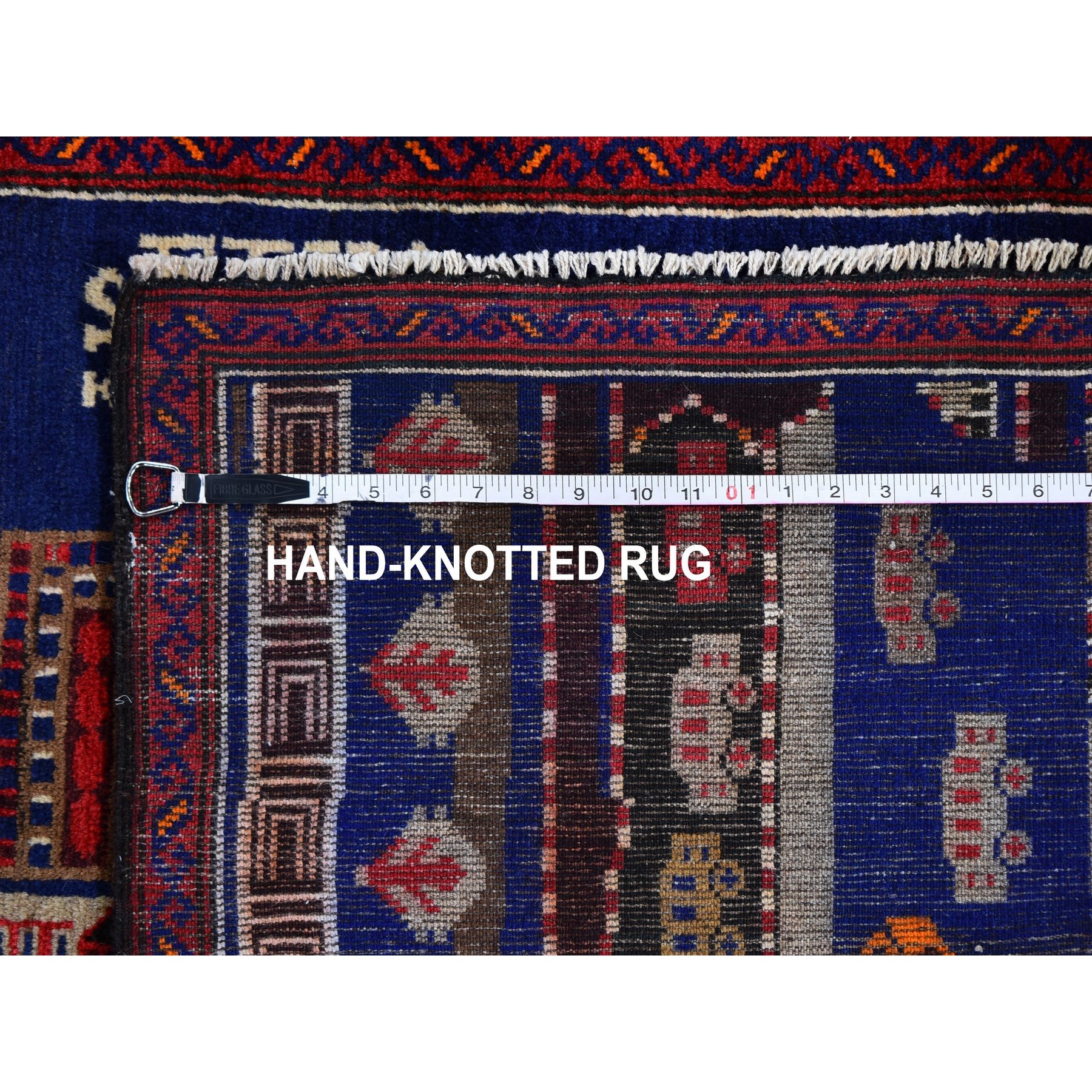 3'x4'10" Pictorial Afghan Baluch with Cars and Buildings Natural Wool Hand Knotted Oriental Rug Sh59712