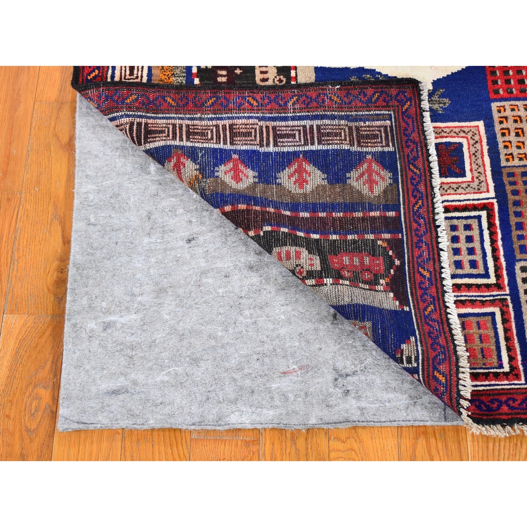 3'x4'10" Pictorial Afghan Baluch with Cars and Buildings Natural Wool Hand Knotted Oriental Rug Sh59712
