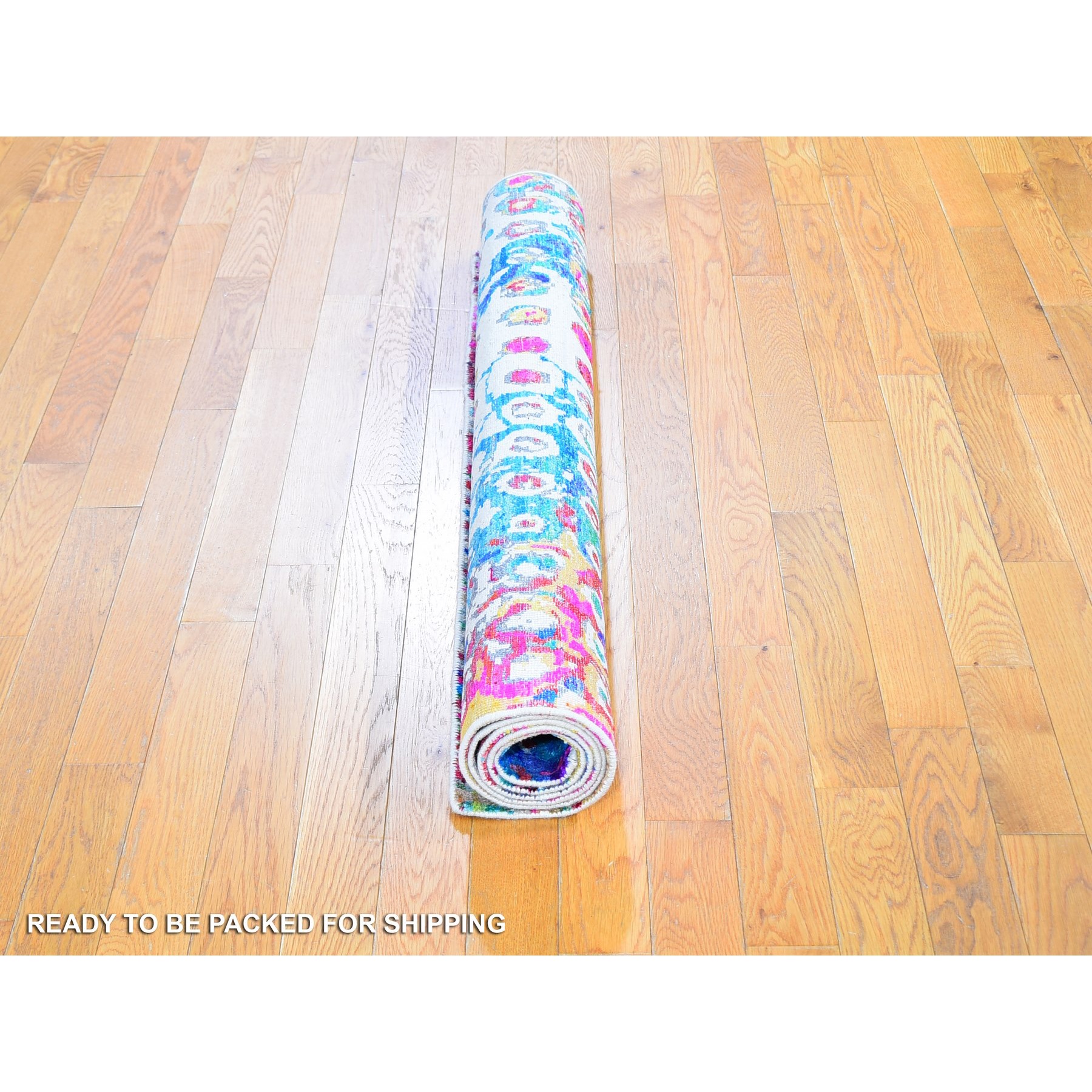 4'x6' THE PEACOCK, Sari Silk Colorful Hand Knotted Oriental Rug Sh59719