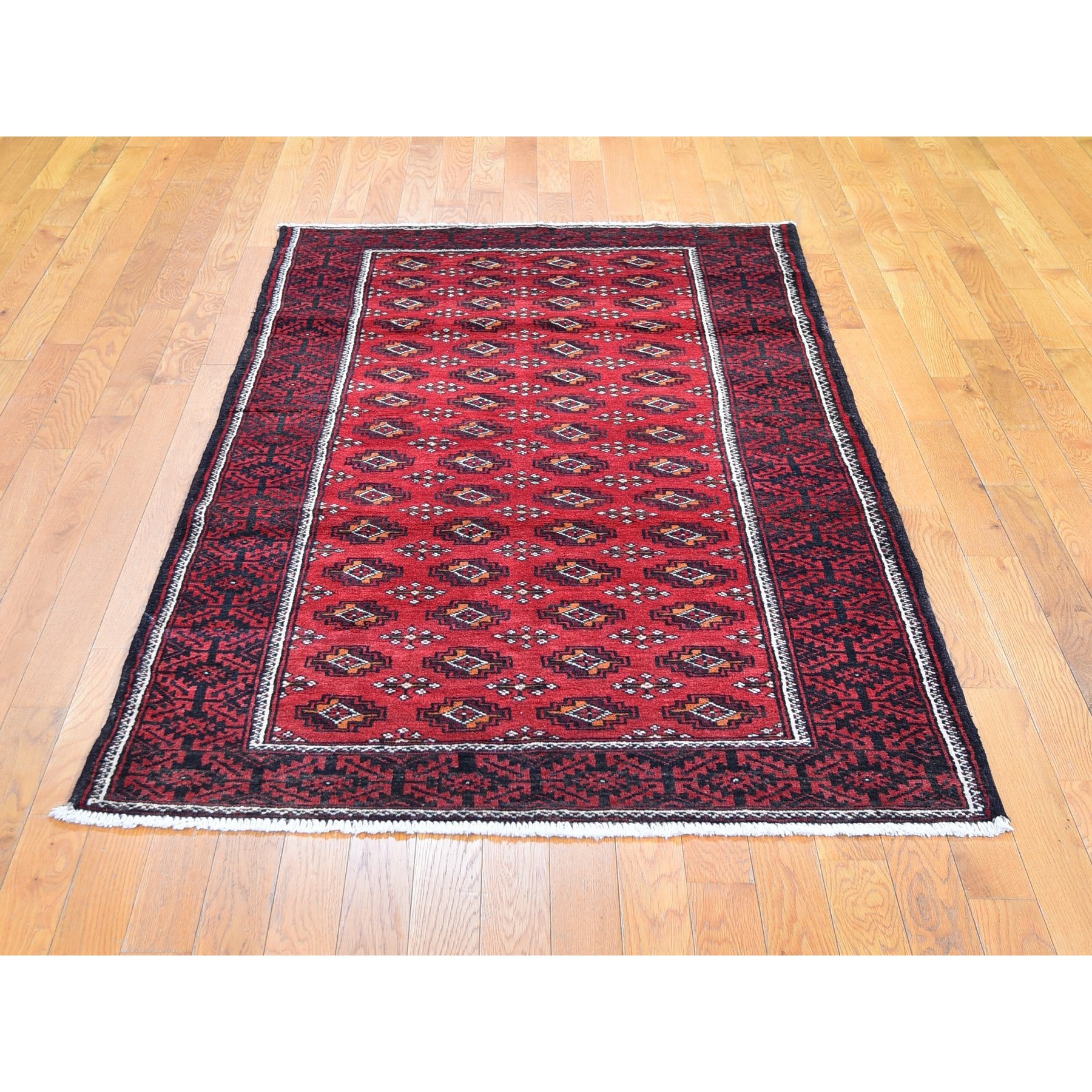 3'10"x7'4" Red Vintage Persian Baluch Hand Knotted Organic Wool Oriental Rug Sh59758