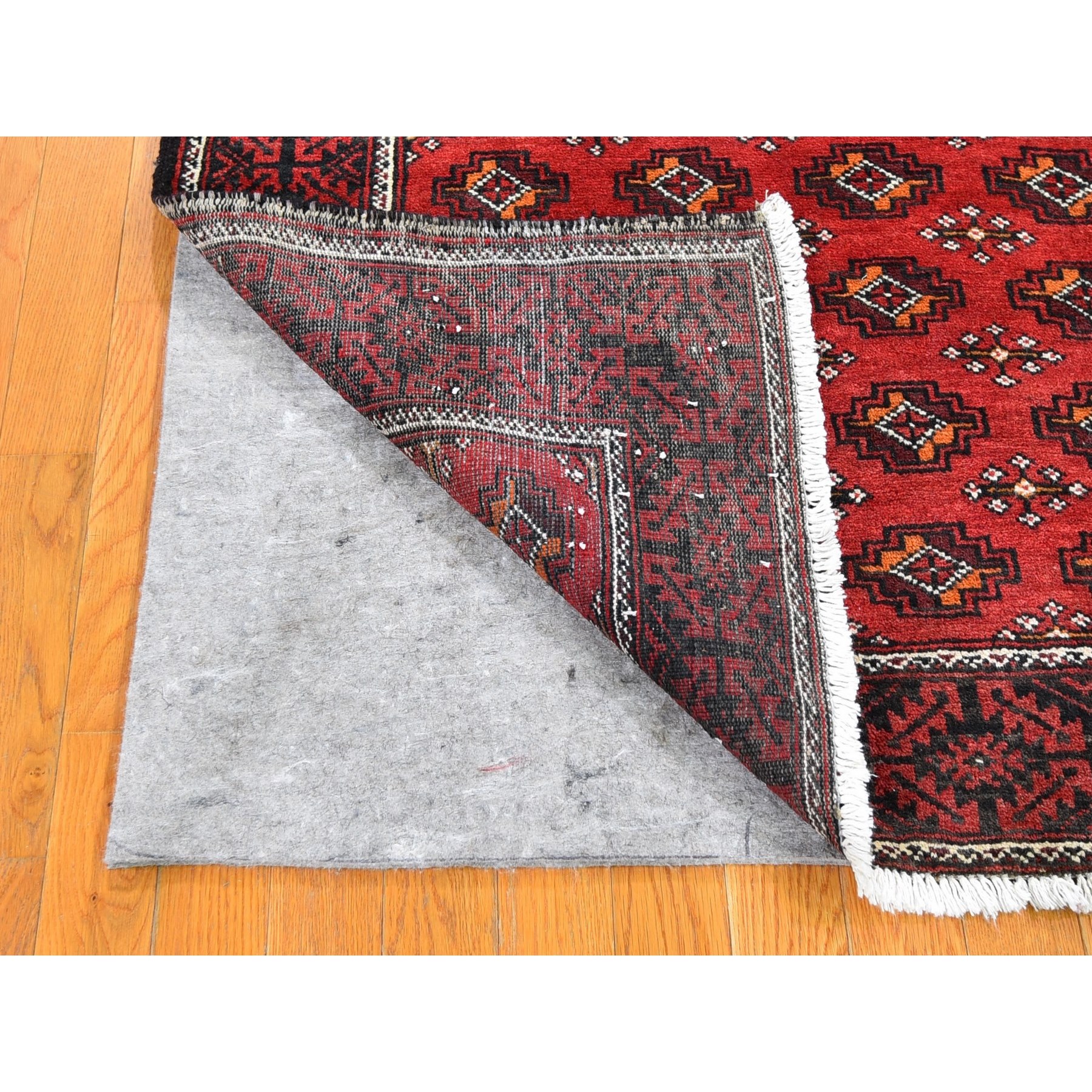 3'10"x7'4" Red Vintage Persian Baluch Hand Knotted Organic Wool Oriental Rug Sh59758