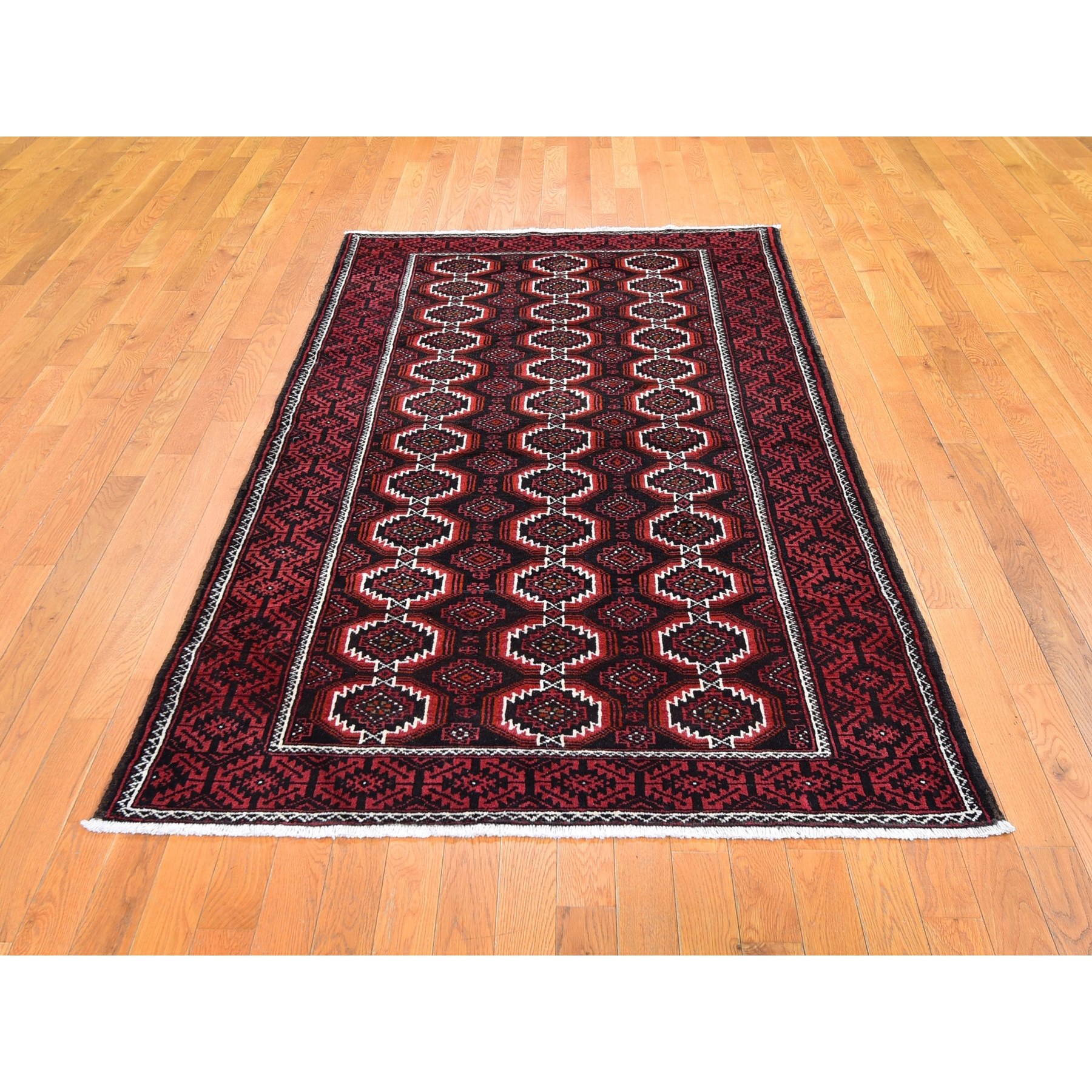 4'4"x8' Vintage Persian Large Baluch Pure Wool Runner Geometric Hand Knotted Oriental Rug Sh59759