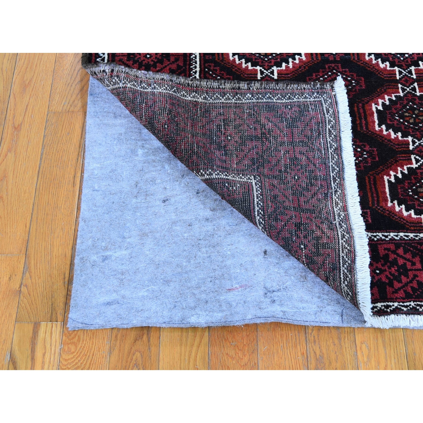 4'4"x8' Vintage Persian Large Baluch Pure Wool Runner Geometric Hand Knotted Oriental Rug Sh59759