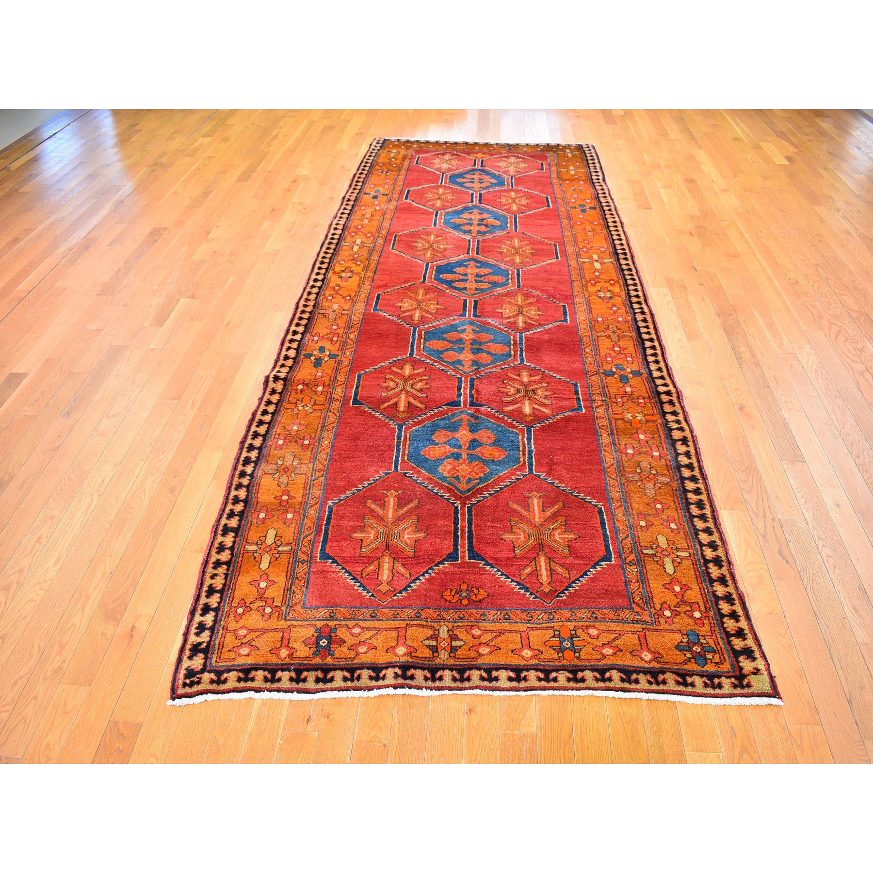 5'x12'9" Burnt Orange Vintage West Persian Wide Gallery Size Runner Pure Wool Hand Knotted Oriental Rug Sh59867
