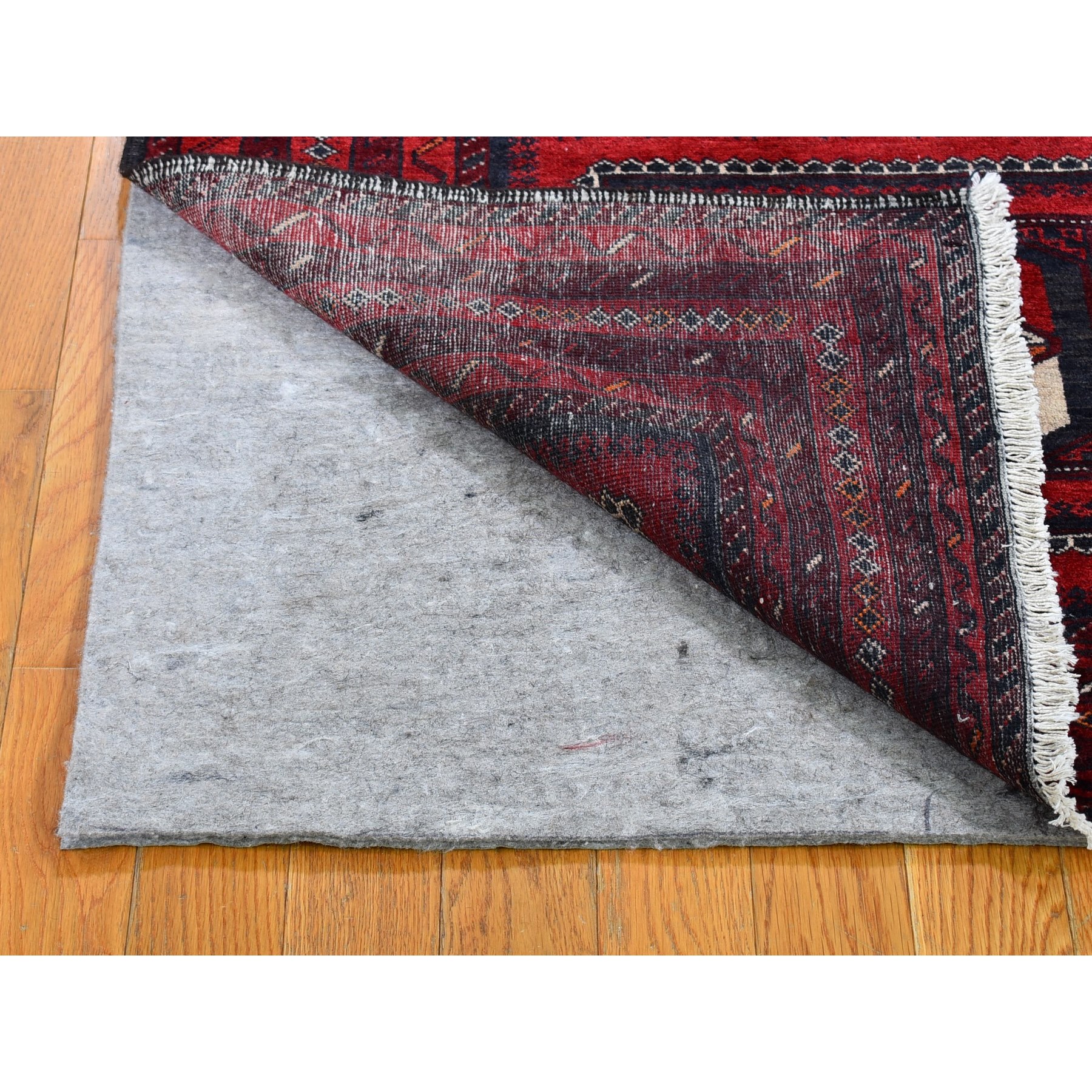 3'5"x6'1" Vintage Persian Baluch with Bashir Design Red Organic Wool Hand Knotted Oriental Rug Sh59885
