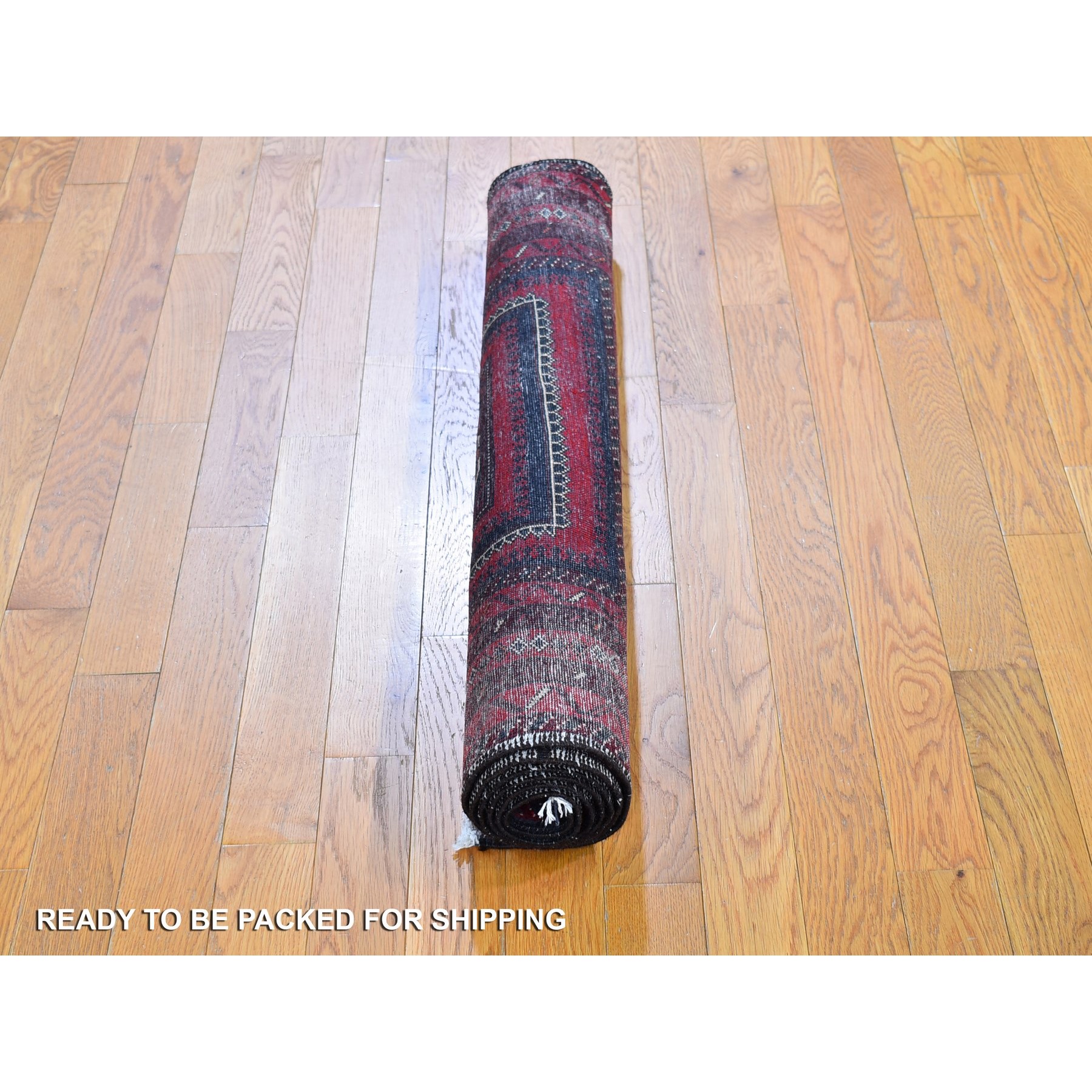 3'5"x6'1" Vintage Persian Baluch with Bashir Design Red Organic Wool Hand Knotted Oriental Rug Sh59885