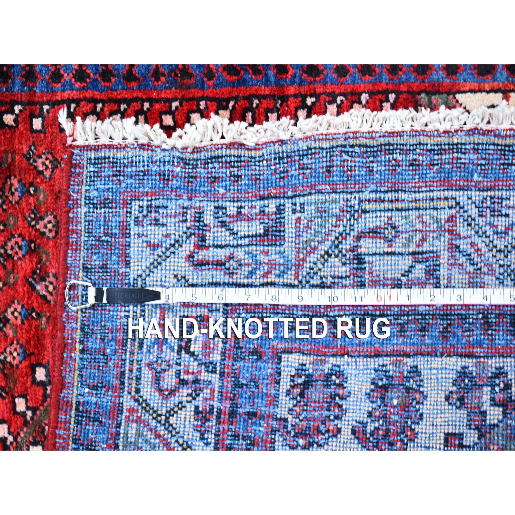 3'7"x5' Red Vintage Persian Sarouk Mir Good Condition Repetitive Design with Geometric Pure Wool Hand Knotted Oriental Rug Sh59904