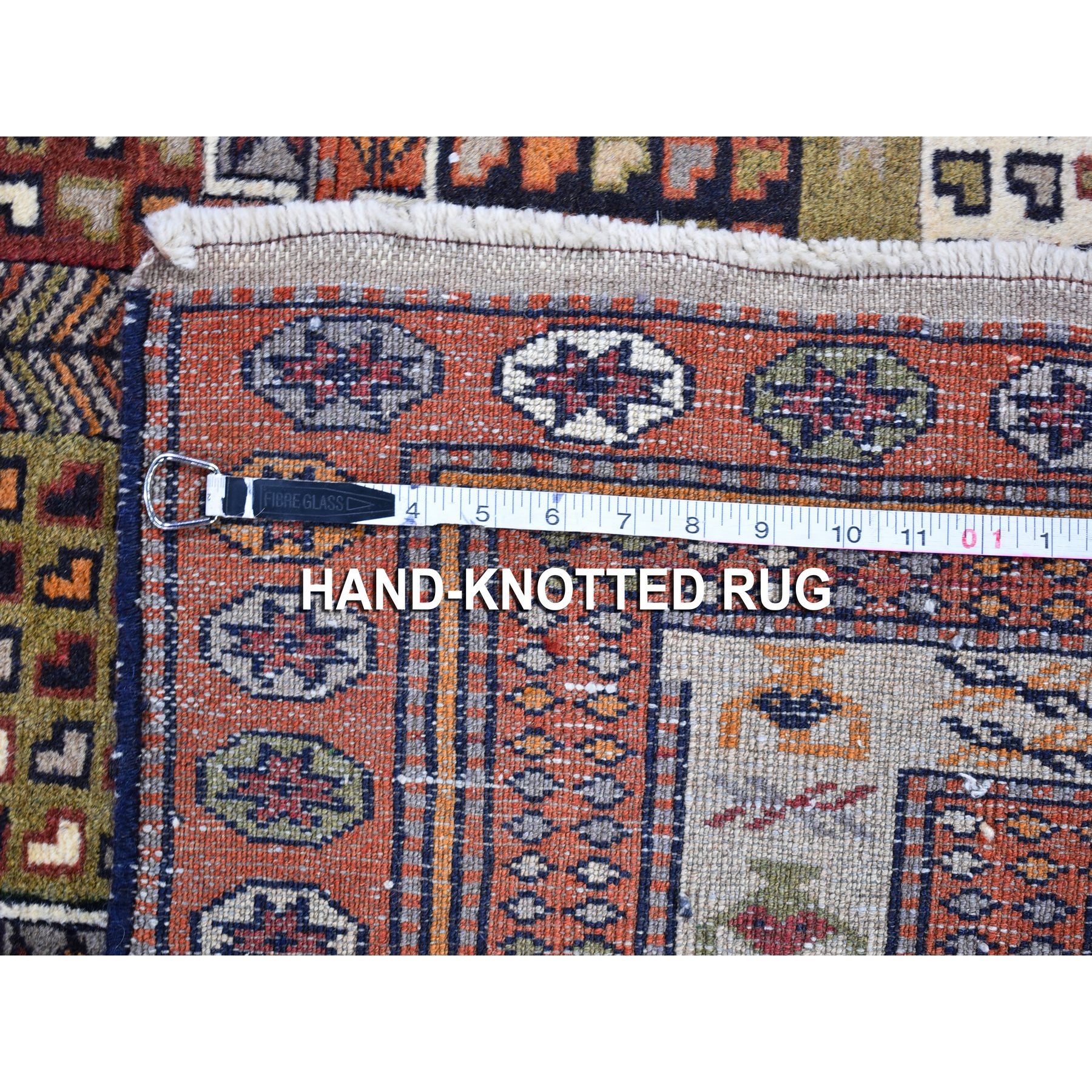 4'x5'10" Light Brown Vintage Persian Abadeh with Block Design Hand Knotted Natural Wool Oriental Rug Sh59925