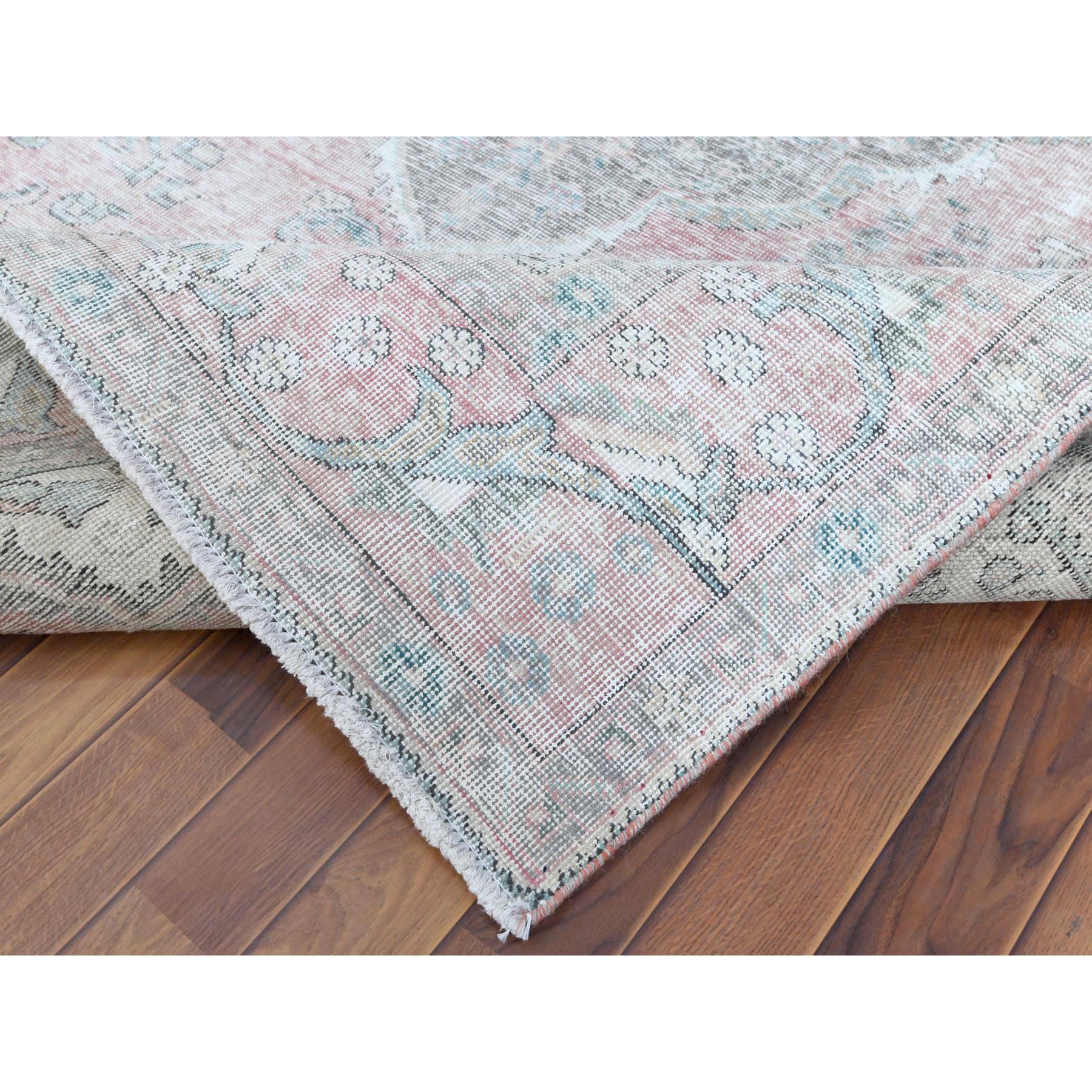 6'8"x9'8" Red Clean Pure Wool Shabby Chic Worn Down Old Persian Tabriz Medallion Design Distressed Hand Knotted Oriental Rug Sh60183