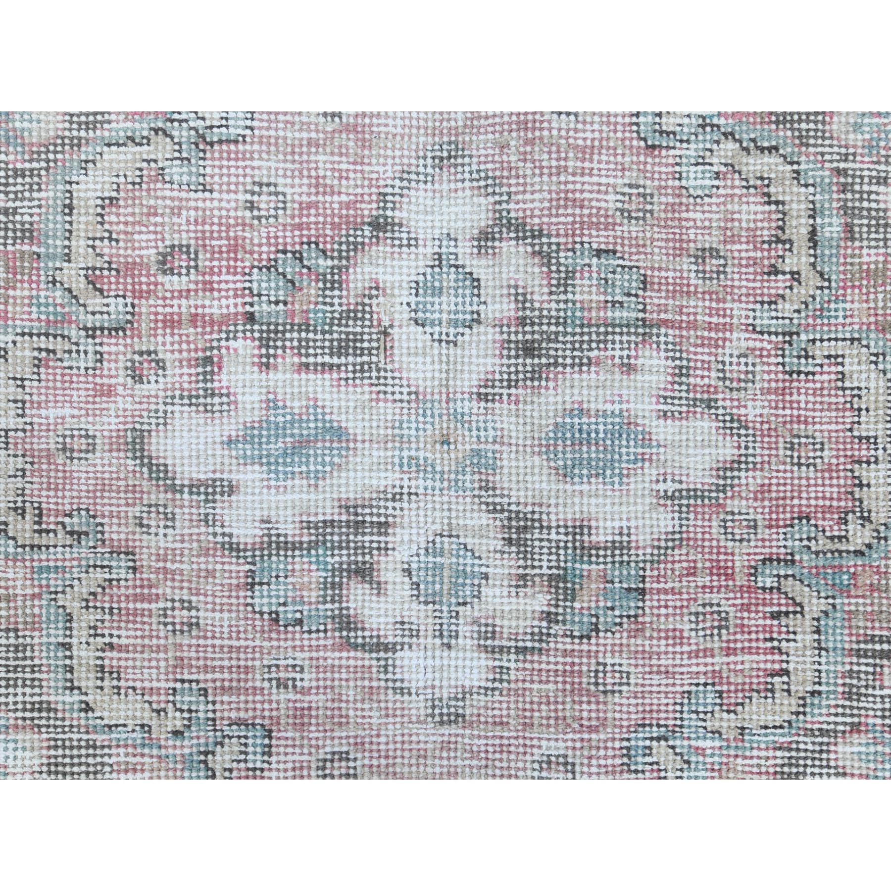 6'8"x9'8" Red Clean Pure Wool Shabby Chic Worn Down Old Persian Tabriz Medallion Design Distressed Hand Knotted Oriental Rug Sh60183
